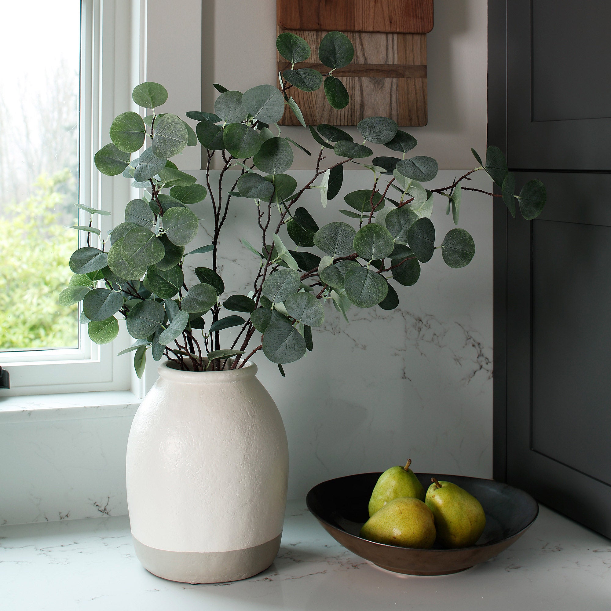 Faux Eucalyptus Arrangement with Decorative Vase