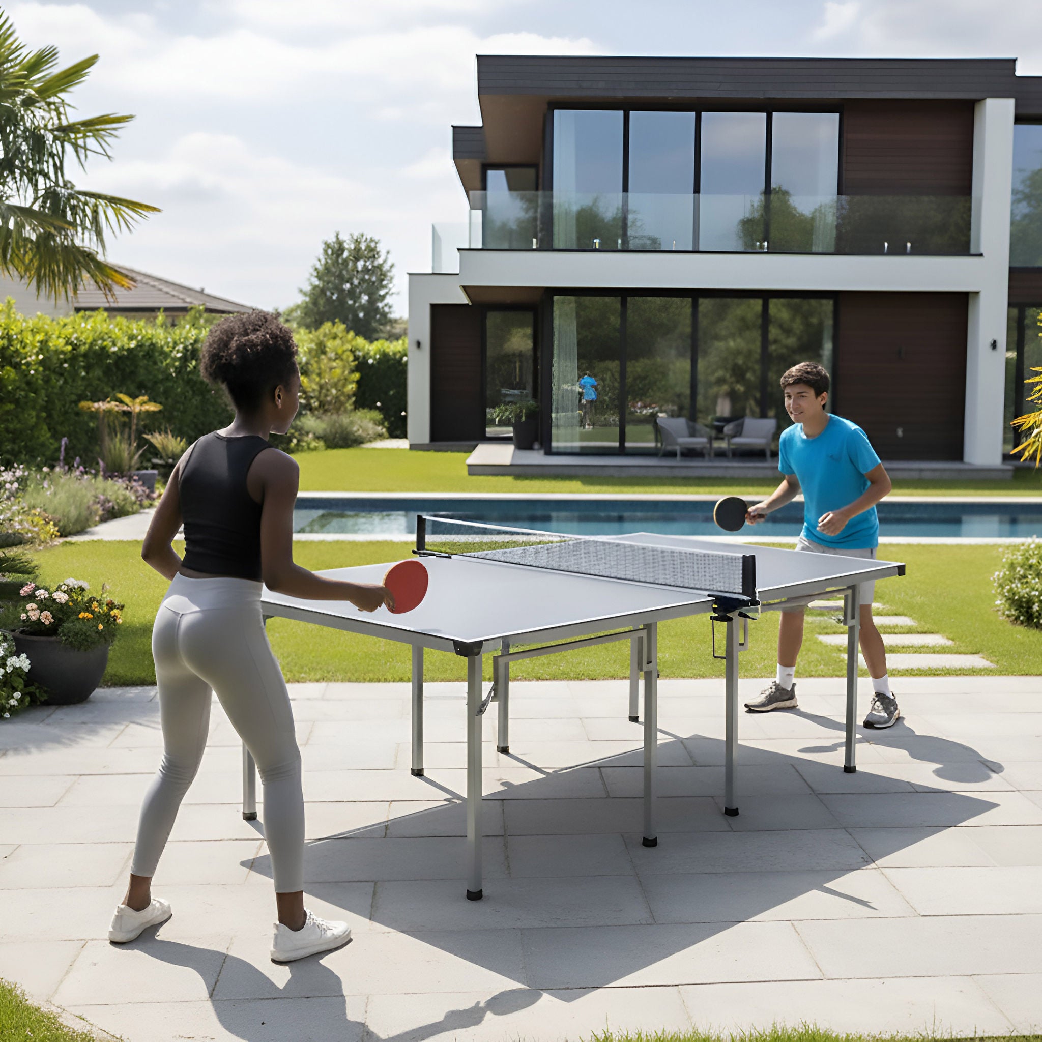 Versa 3/4 Size Outdoor Table Tennis Table with Rackets and Balls