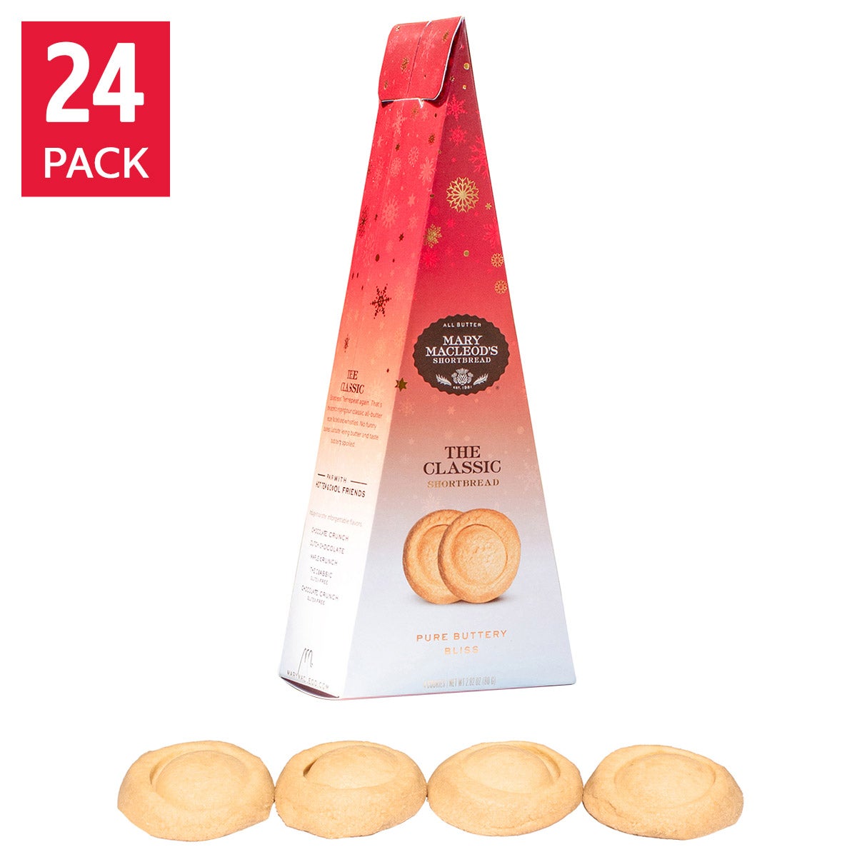 Mary Macleod's Shortbread, Christmas Tree Box of The Classic Shortbread, 24-pack, 96 Cookies Total