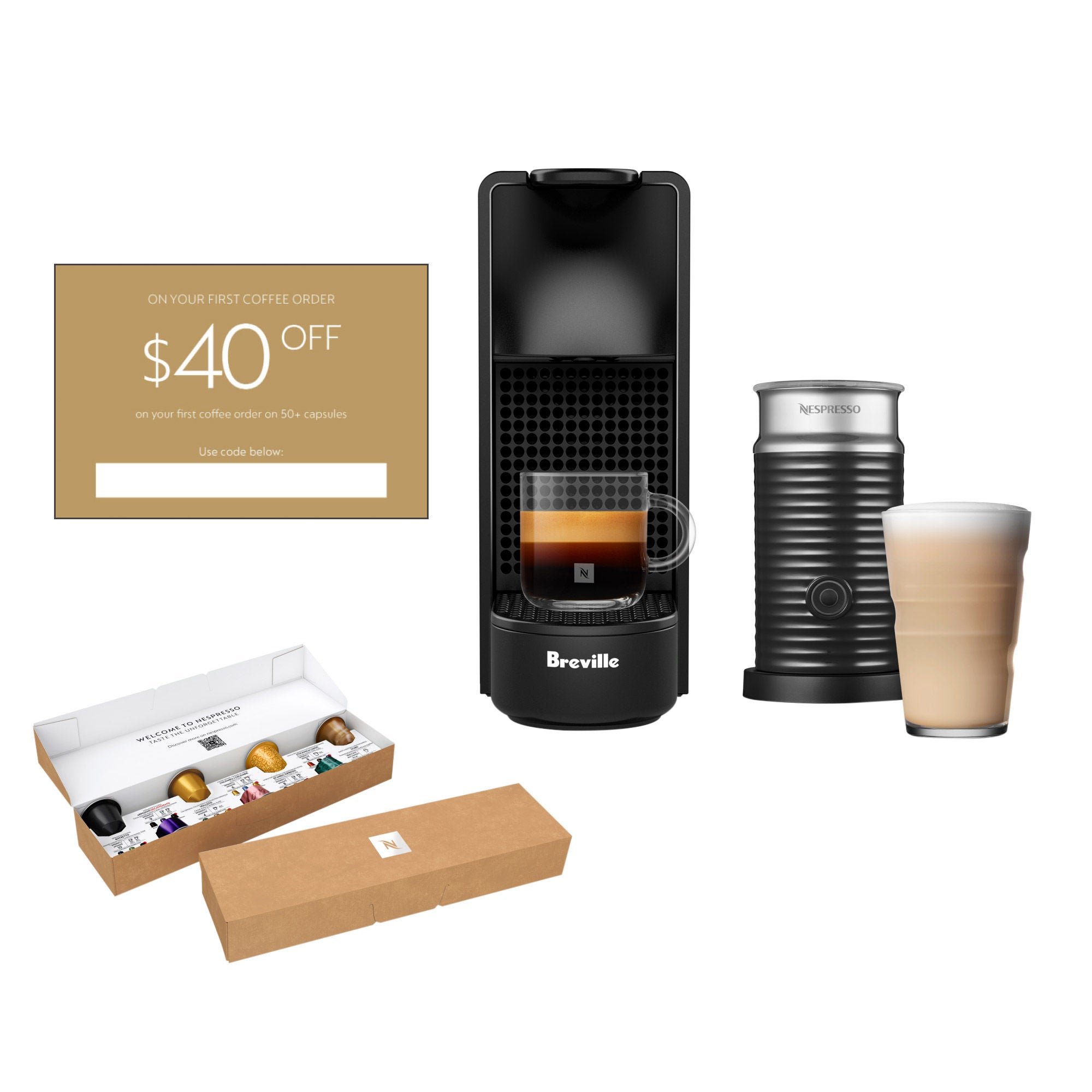 Nespresso Essenza Mini Espresso Machine by Breville, with Aeroccino Milk Frother