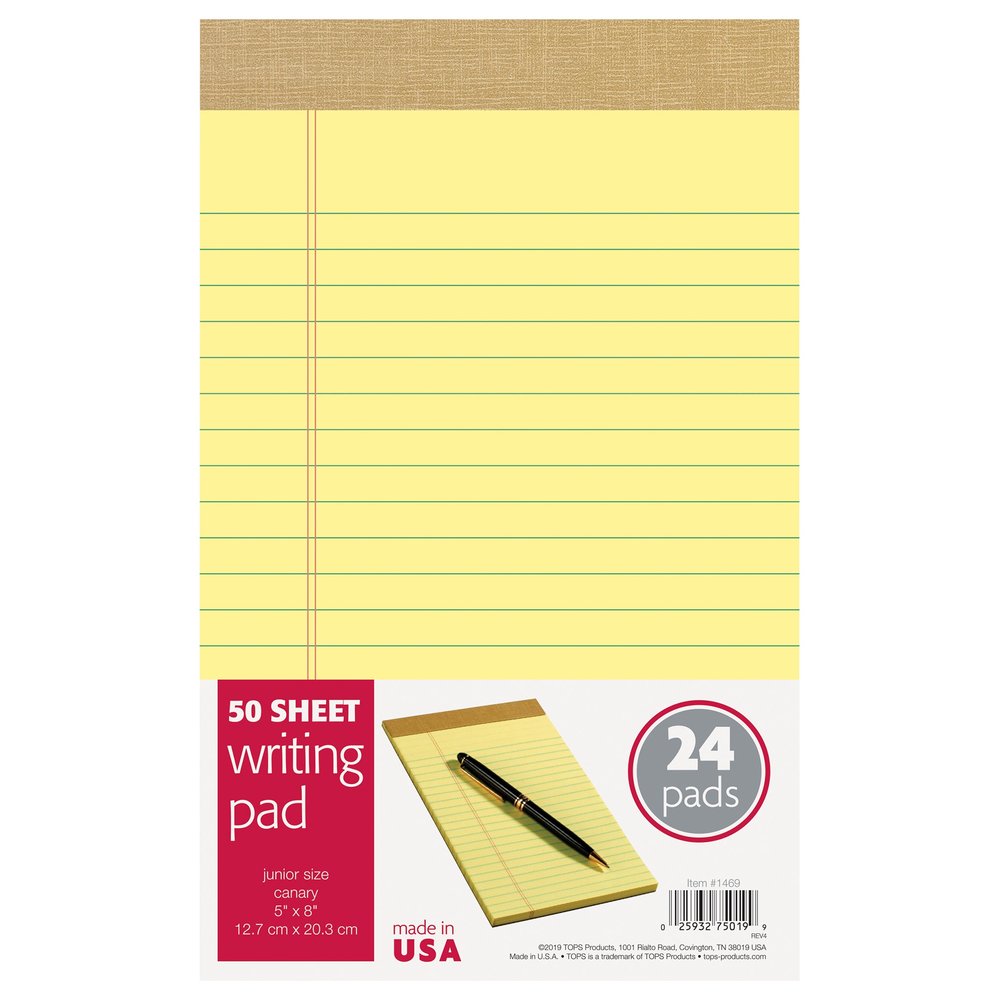 TOPS Junior Legal Notepad, Legal Ruled, Canary Yellow, 5” x 8”, 50 Sheets, 24 Pads