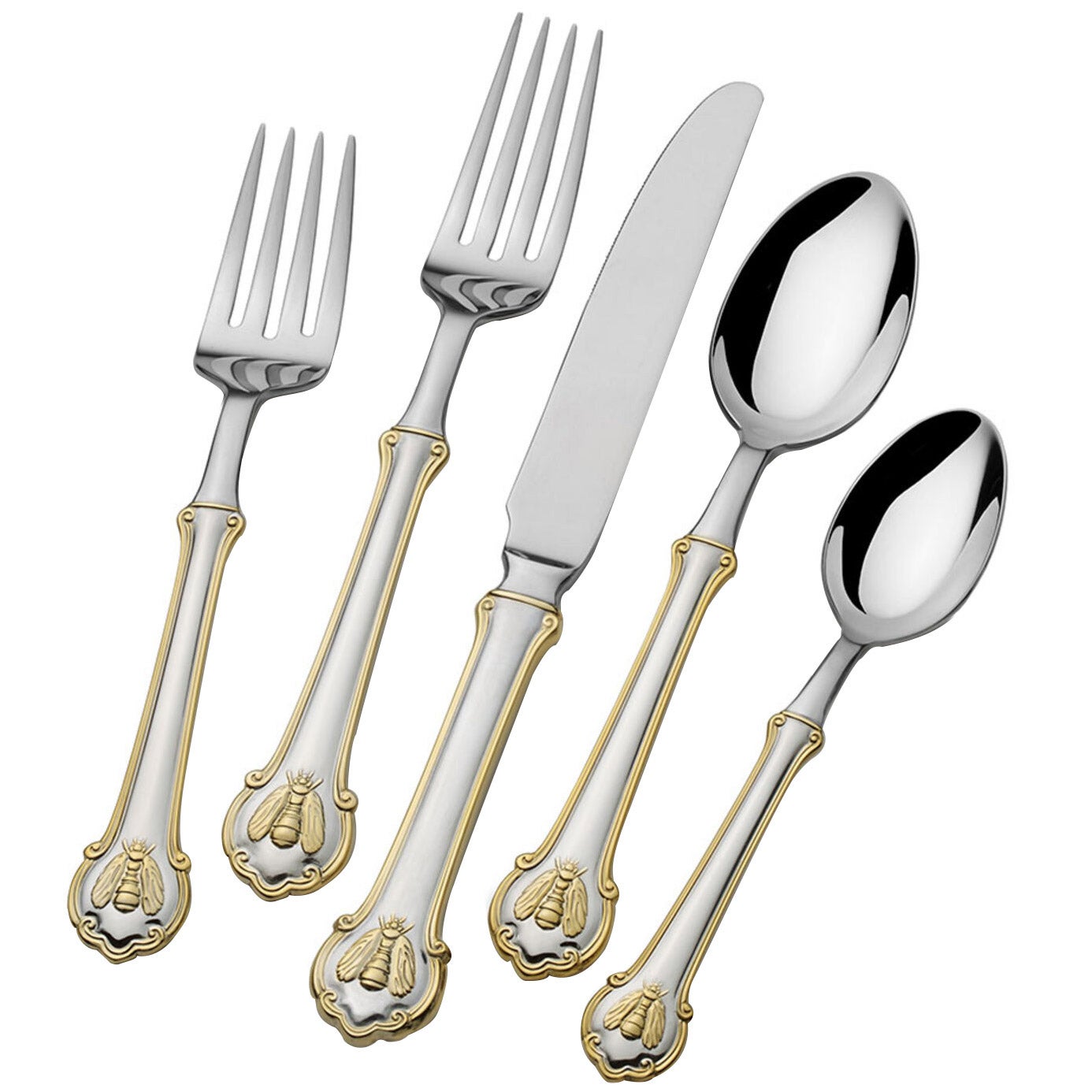 Wallace Napoleon Bee 24kt Gold Accent 18/10 Stainless Steel 45-piece Flatware Set