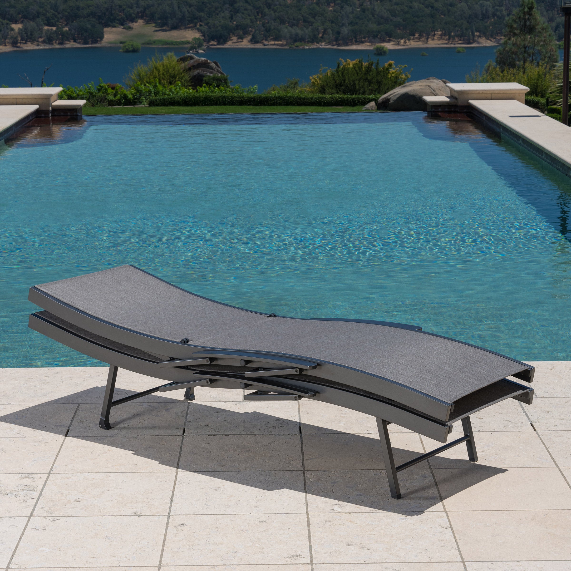 SunVilla Commercial Sling Wave Chaise Lounge with Adjustable Armrests, 2-pack
