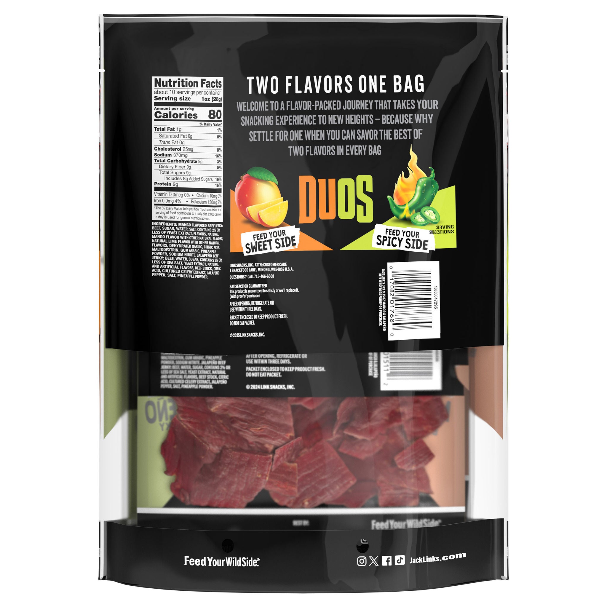 Jack Link's Duos Beef Jerky, Mango and Jalapeño, 3.25 oz, 3-count