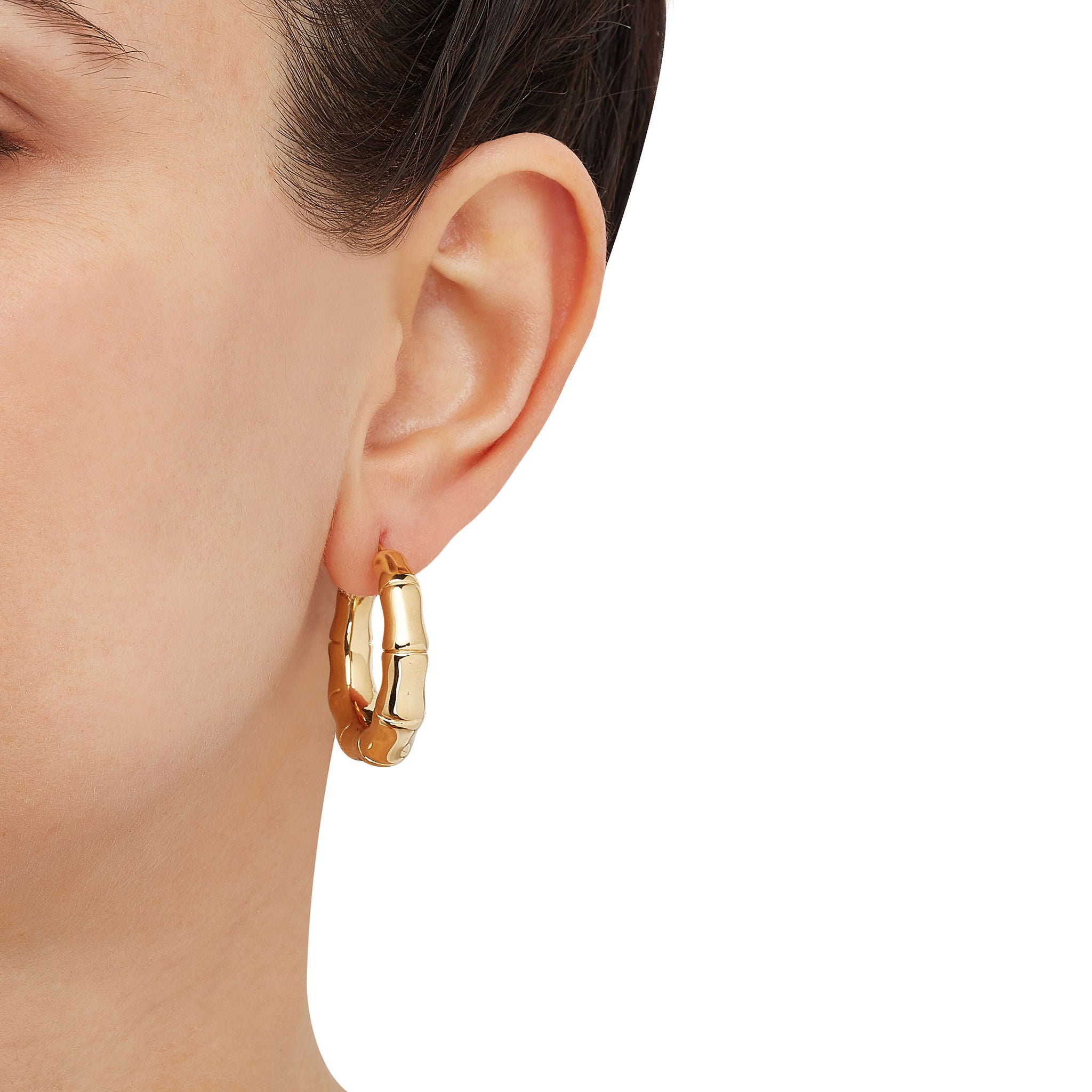 14kt Yellow Gold Bamboo Hoop Earrings