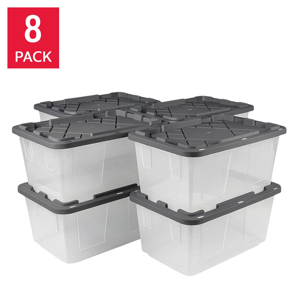 Greenmade 27 Gallon Clear Storage Bin, 8‑pack