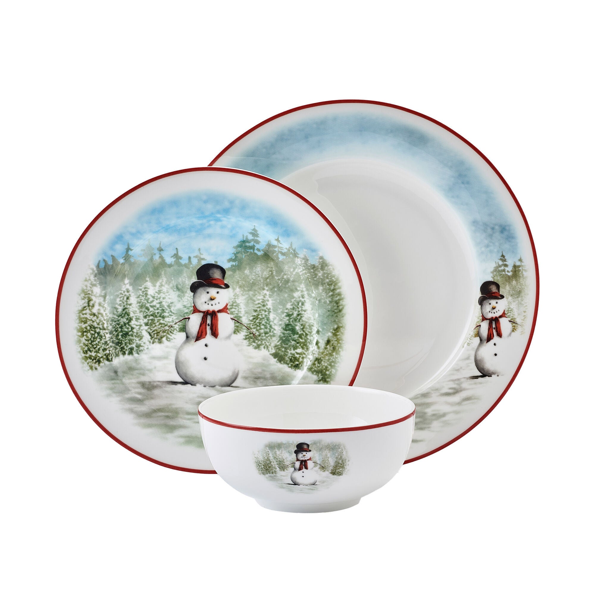 Mikasa Snowman Enchantment 12-Piece Bone China Dinnerware Set