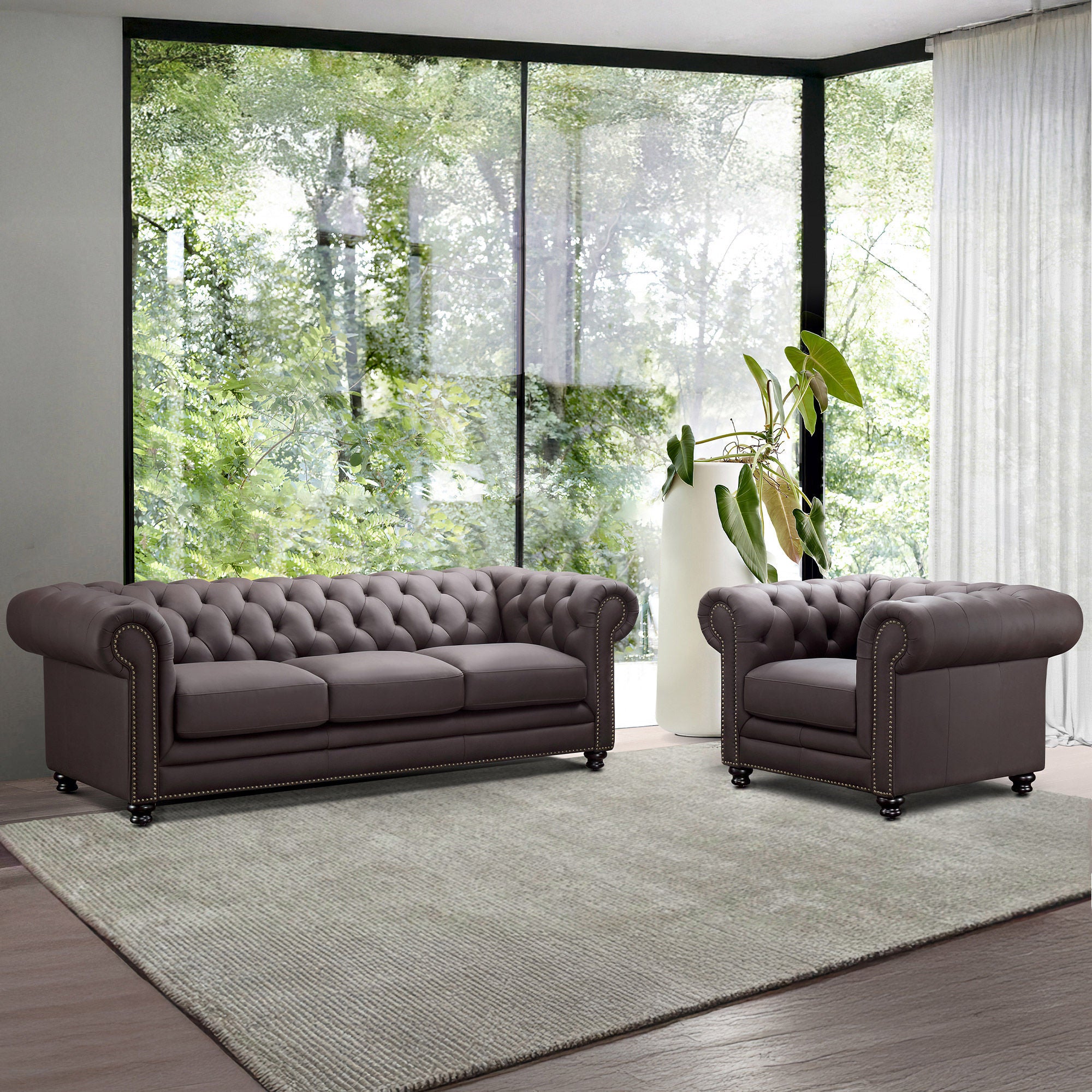 Culver 2-piece Leather Chesterfield Set