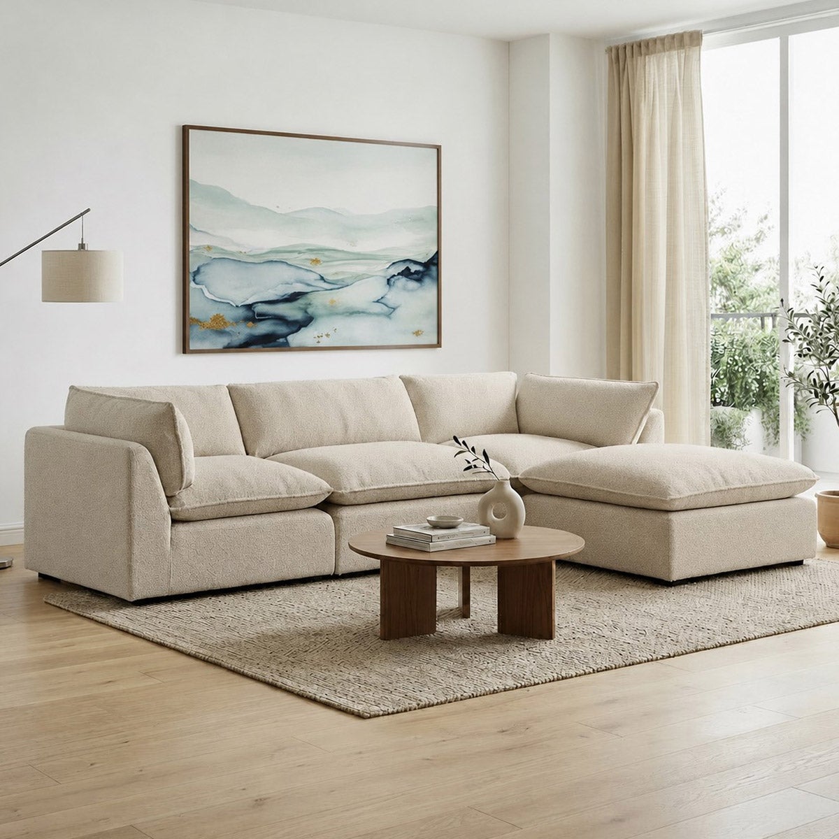 Luxe 4-piece Bouclé Fabric Modular Sectional with Luxury Cloud Seating