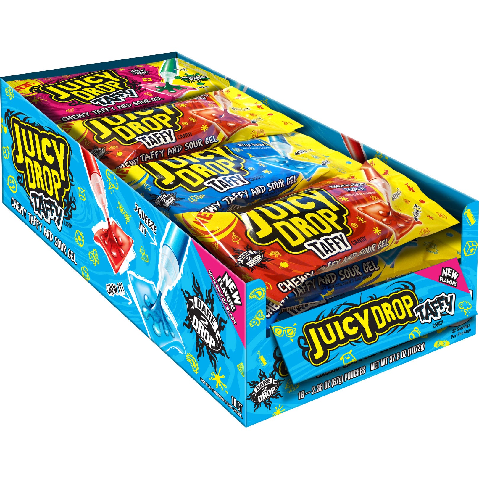 Topps Juicy Drop Taffy, 2.36 oz, Variety, 16-count