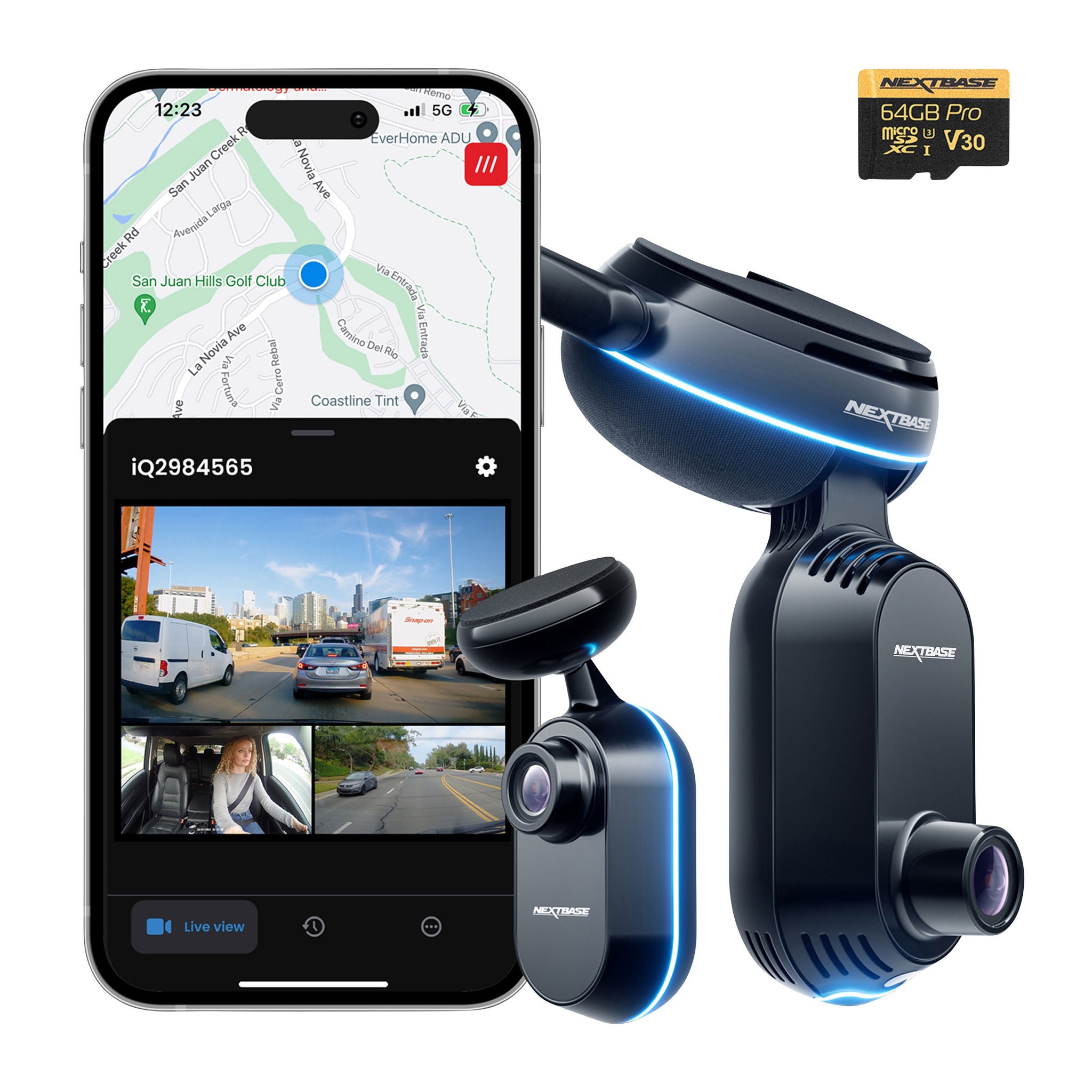 Nextbase iQ 2K Smart Dash Cam + Rear Window Camera Bundle