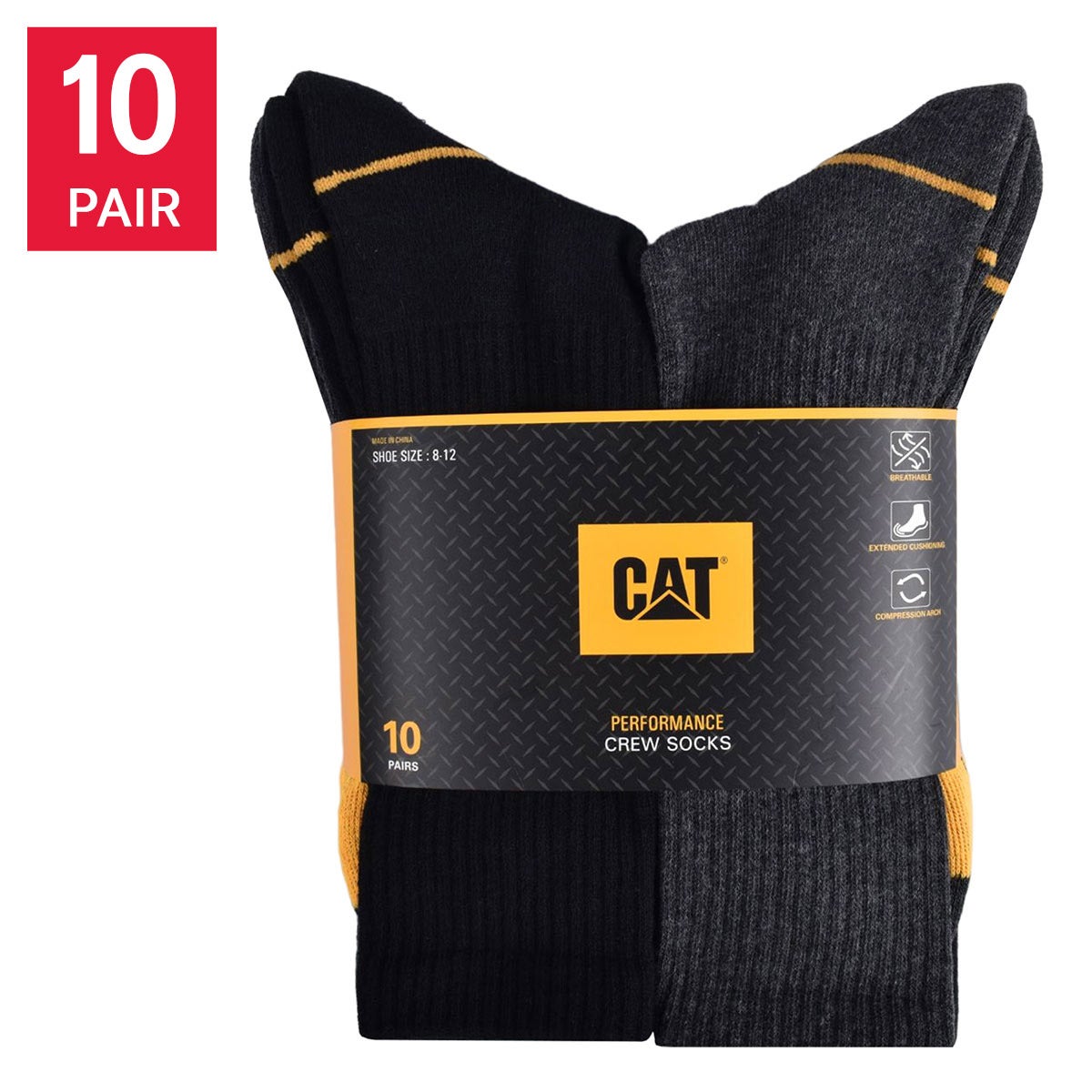 Caterpillar Men's Crew Sock, 10-Pair