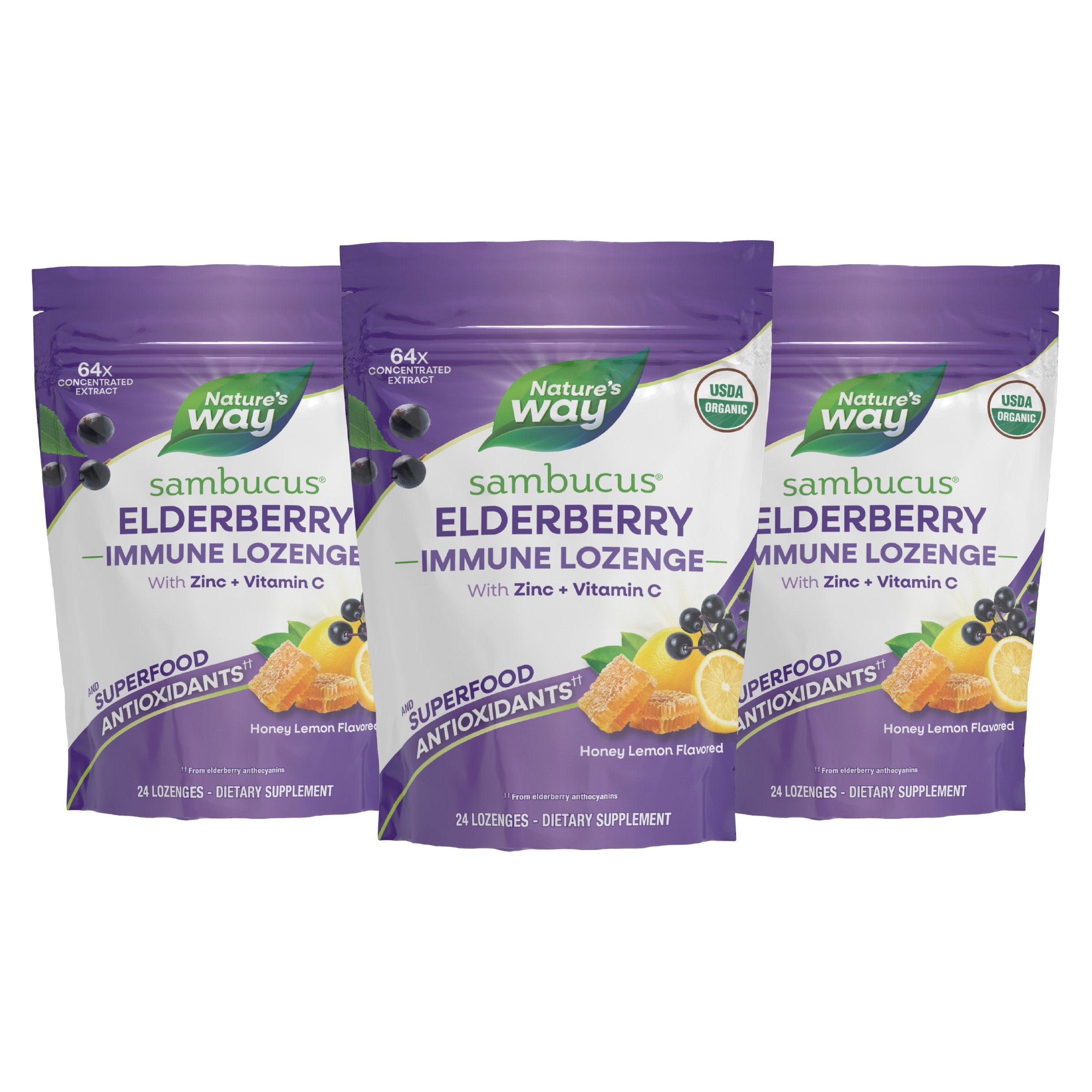 Nature's Way Organic Sambucus Immune Lozenges Honey Lemon Flavor, 72 Lozenges