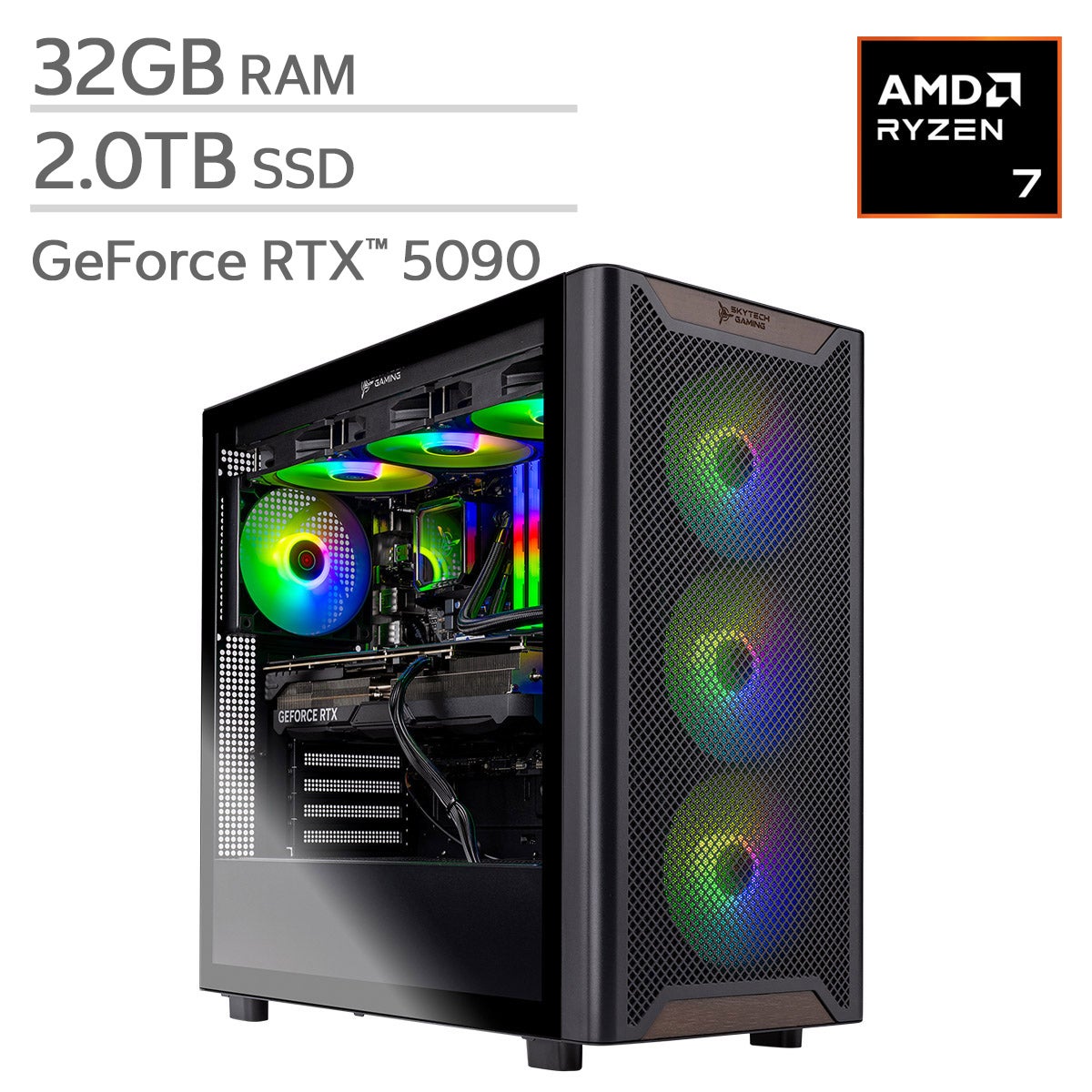 SKYTECH CHRONOS 3 Liquid Cooled Gaming Desktop - AMD Ryzen 7 9800X3D (8-Cores) - Nvidia RTX 5090 - Windows 11
