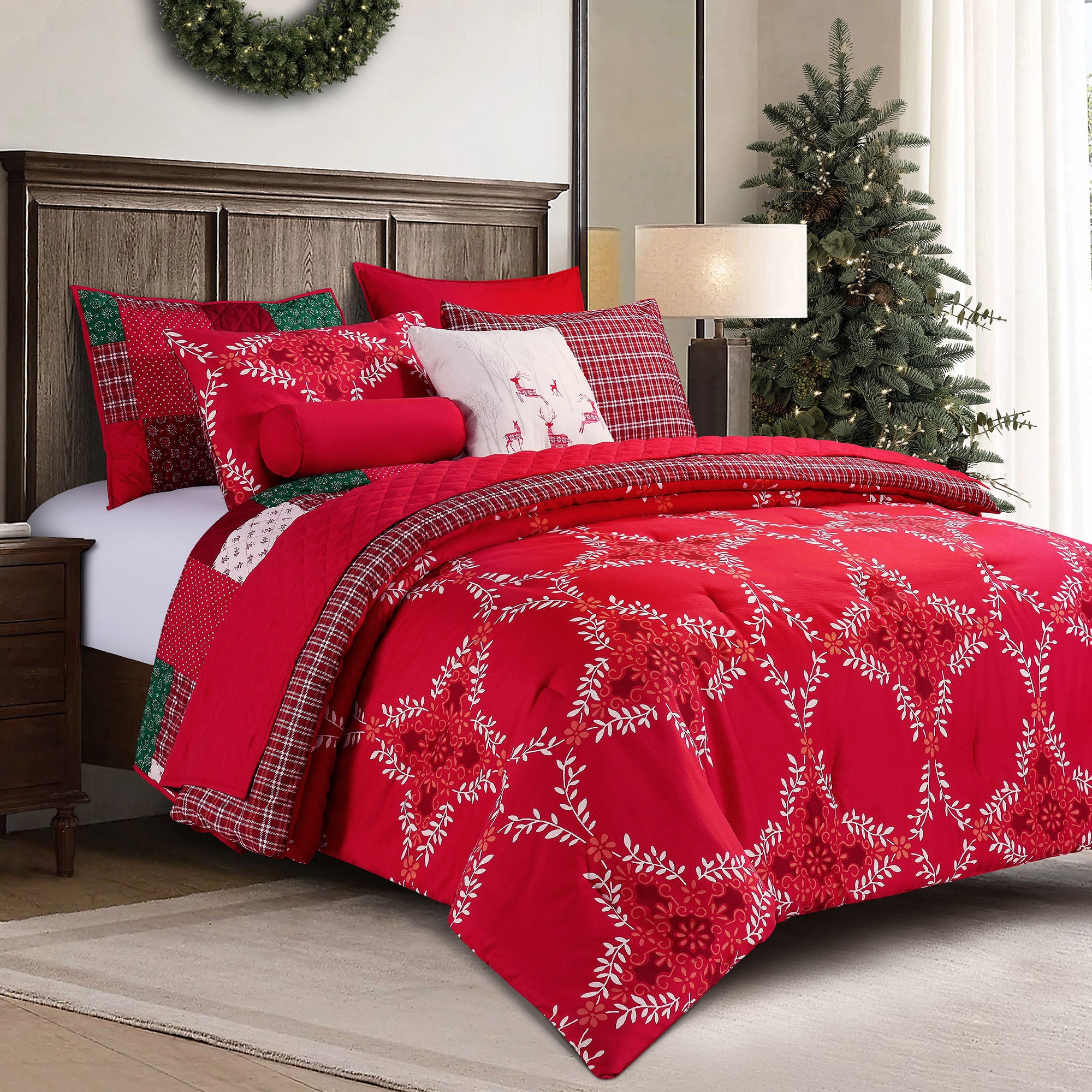 WelHome Holiday 8-piece Holiday Medallion Decorative Bedding Set