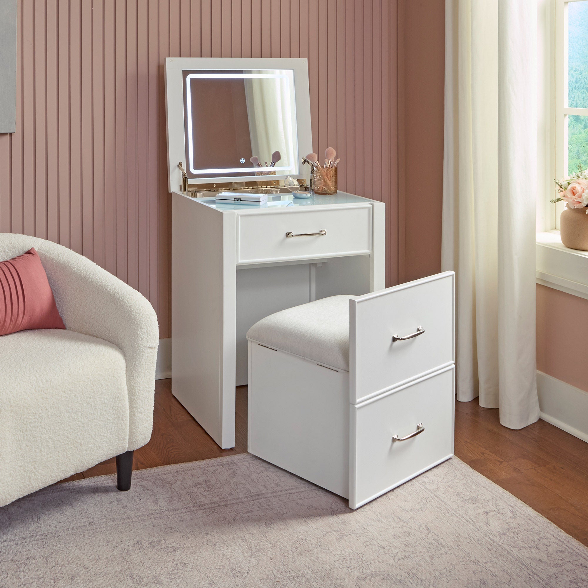 Odessa Lift-top Vanity with LED Lighted Mirror