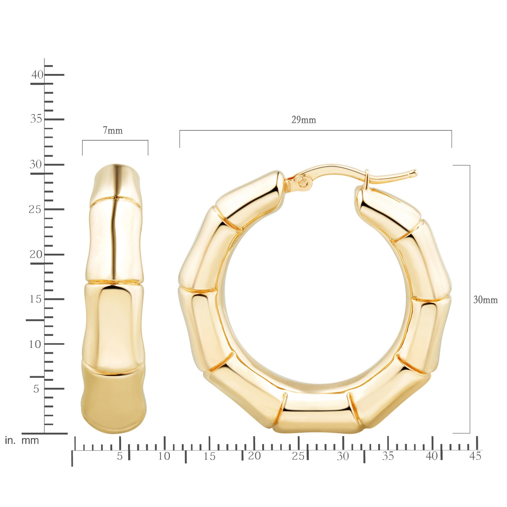 14kt Yellow Gold Bamboo Hoop Earrings