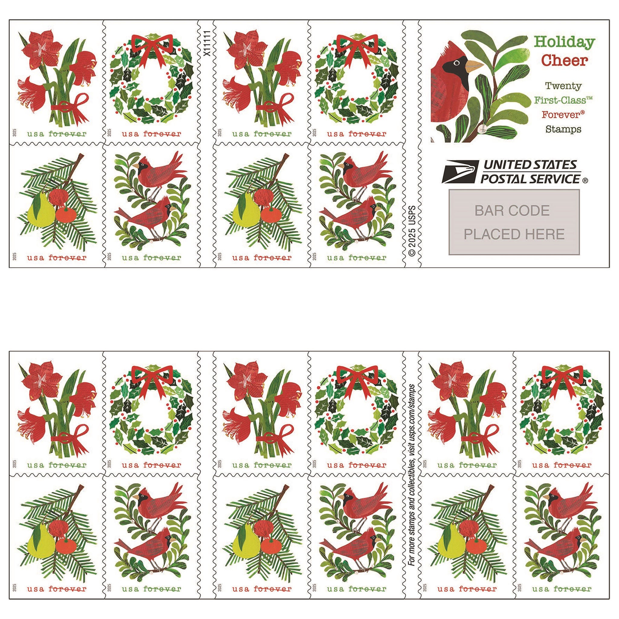 USPS First-Class Holiday Forever Stamp, 100-count