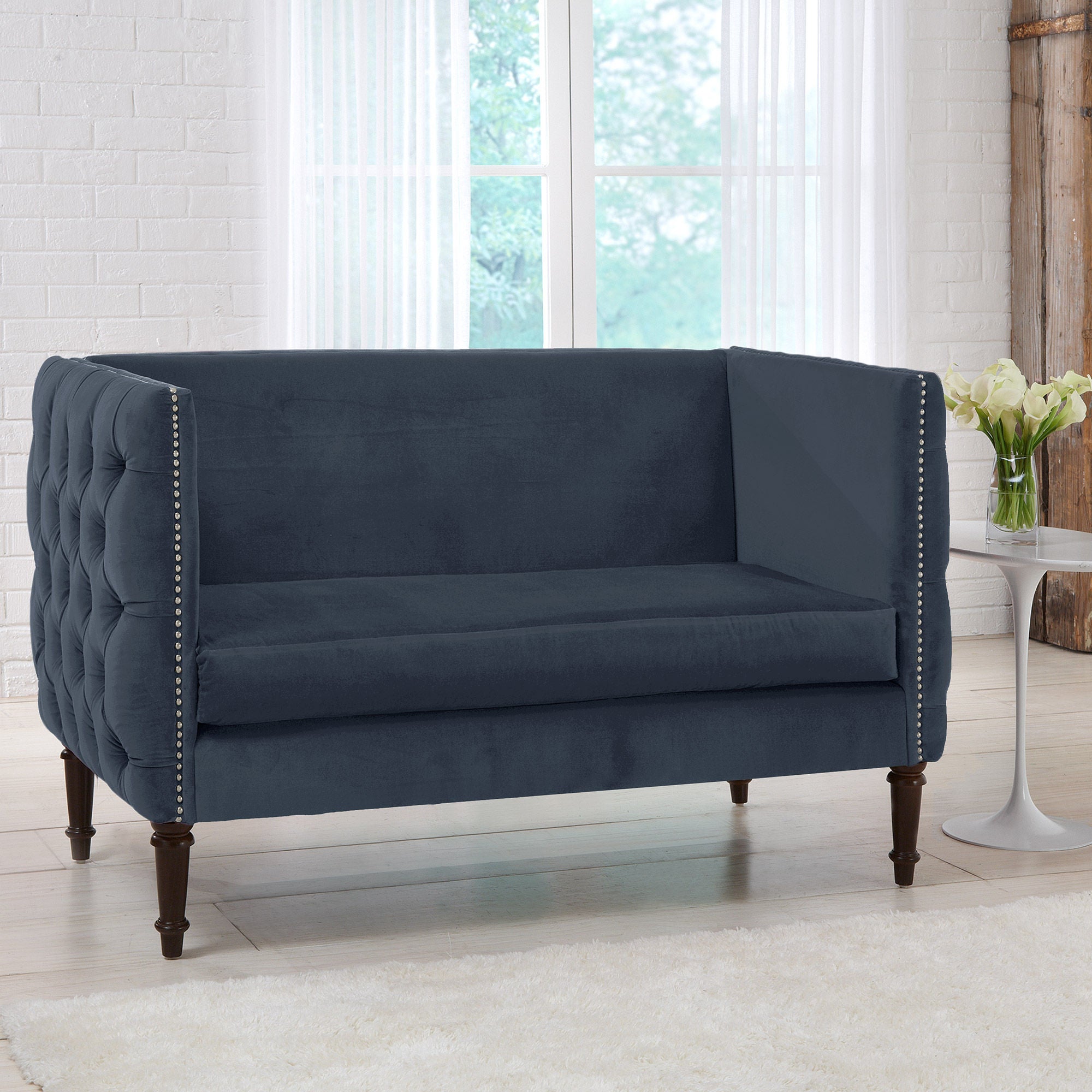 Addison Tufted Nail Button Settee in Eclipse