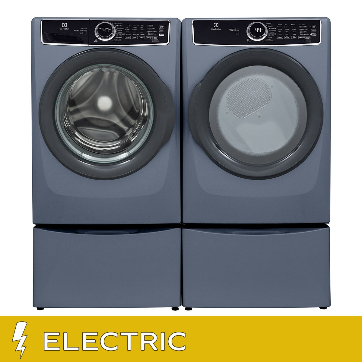 Electrolux Front Load 4.5 cu. ft. Washer with LuxCare Plus Wash and 8.0 cu. ft. Electric Dryer with Perfect Steam with Storage Pedestals