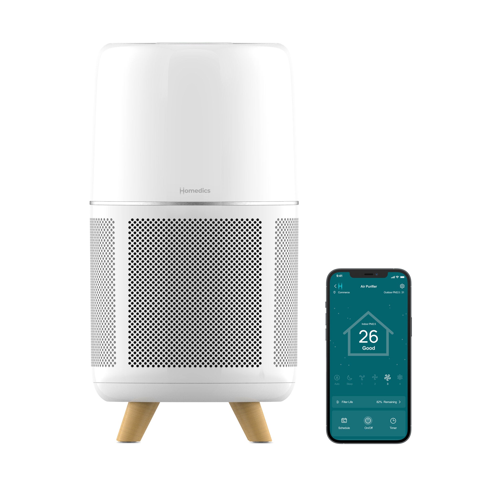 Homedics Smart Air Purifier T2503, 4-in-1 Console, With True HEPA Filtration and UV-C Technology