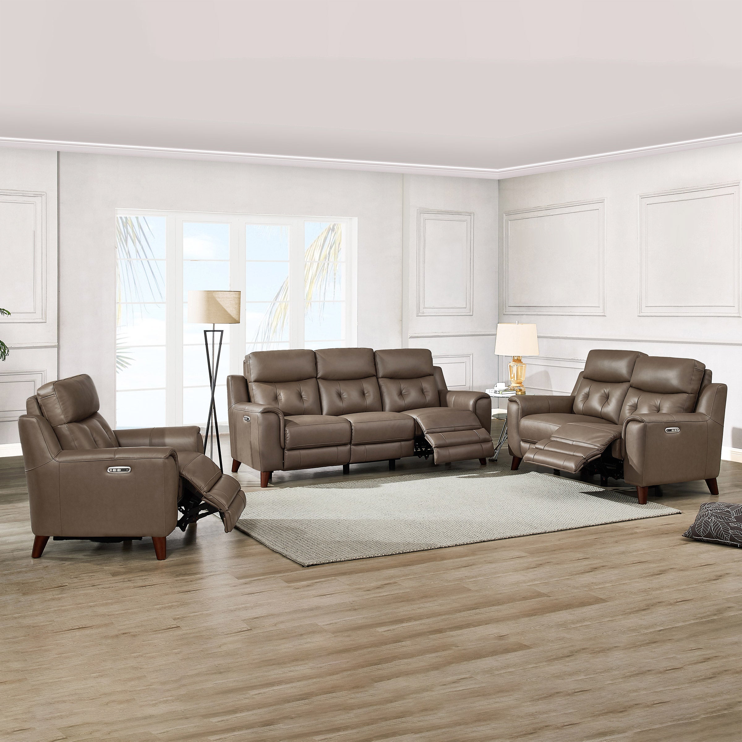 Malibu 3-piece Leather Power Reclining Set with Power Headrests – Sofa, Loveseat, Recliner