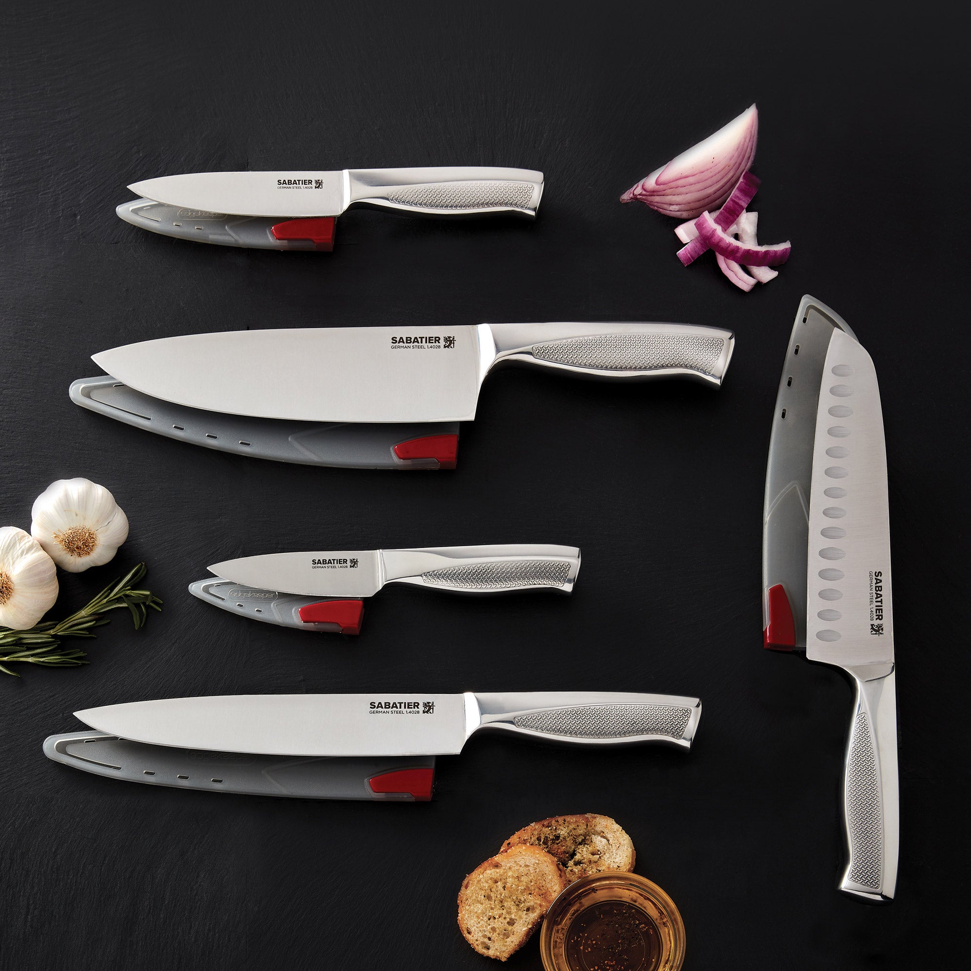 Sabatier Edgekeeper 5-Piece Forged German Steel Textured Knife Set