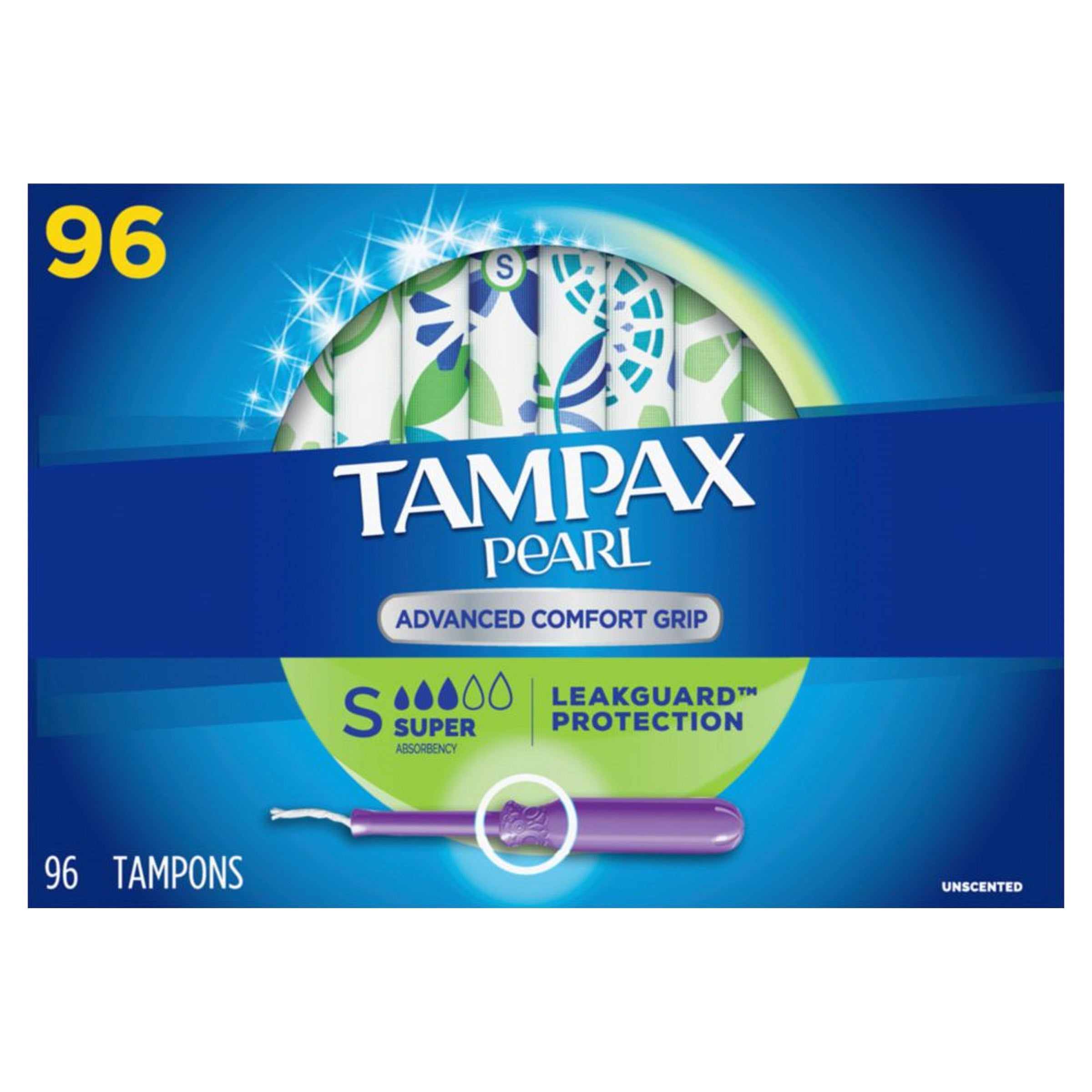 TAMPAX Pearl Advanced Grip Tampons Super, 96 Count