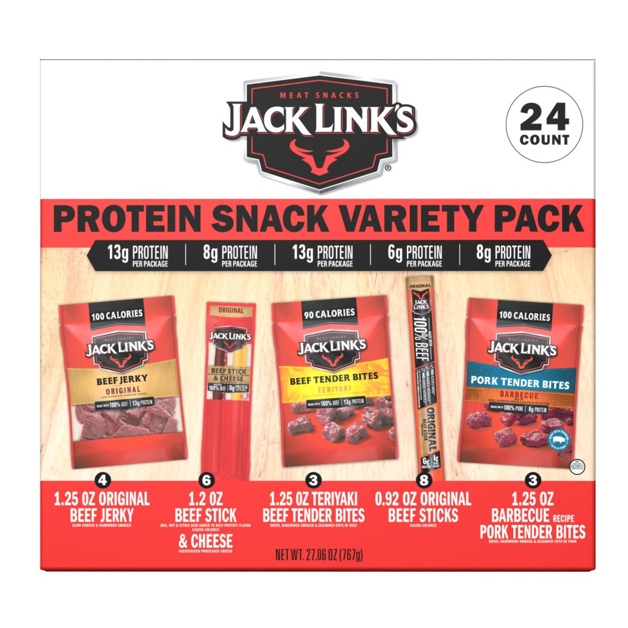 Jack Link's Protein Snack Box, Variety Pack, 24-count