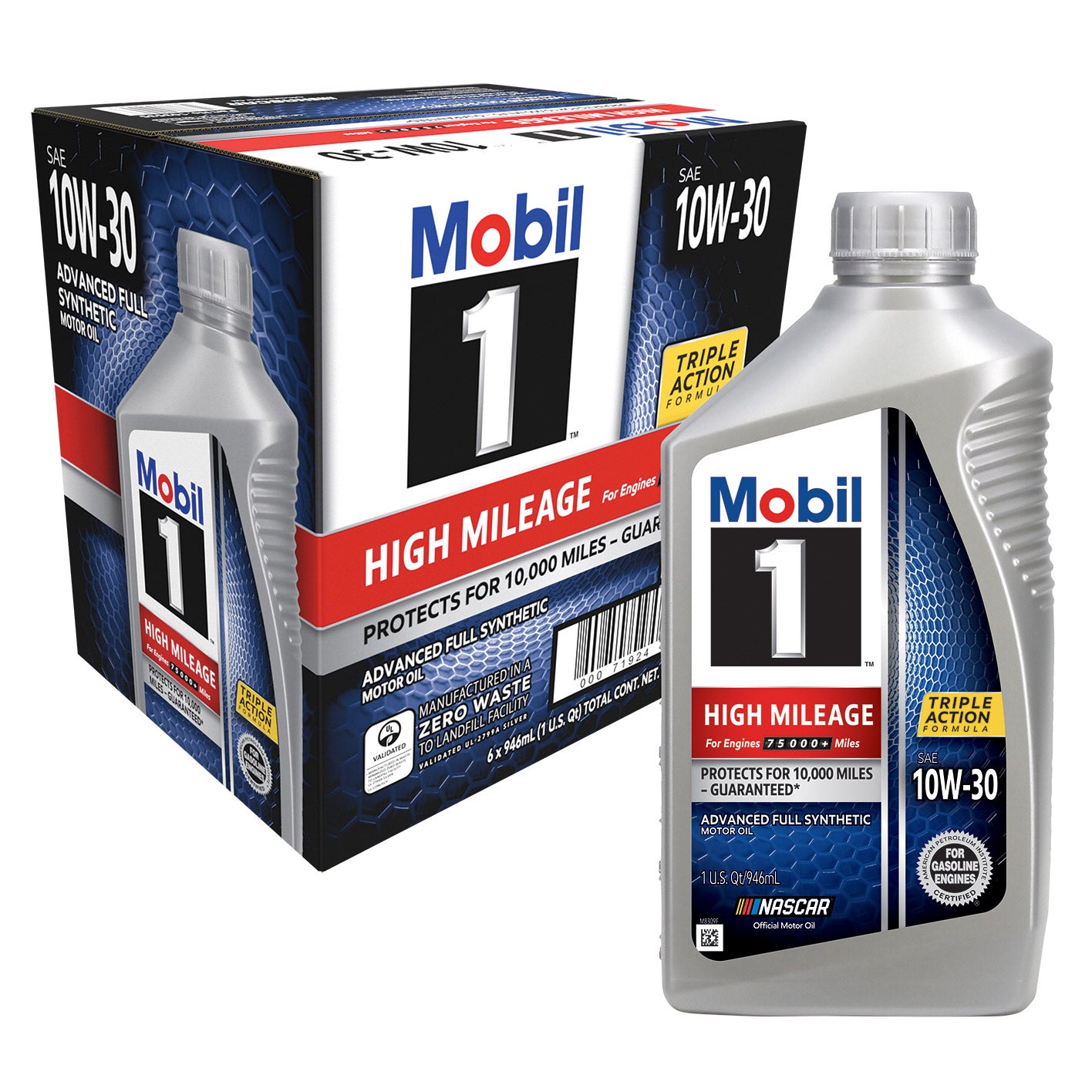 Mobil 1 High Mileage Full Synthetic Motor Oil 10W-30, 1-Quart/6-pack