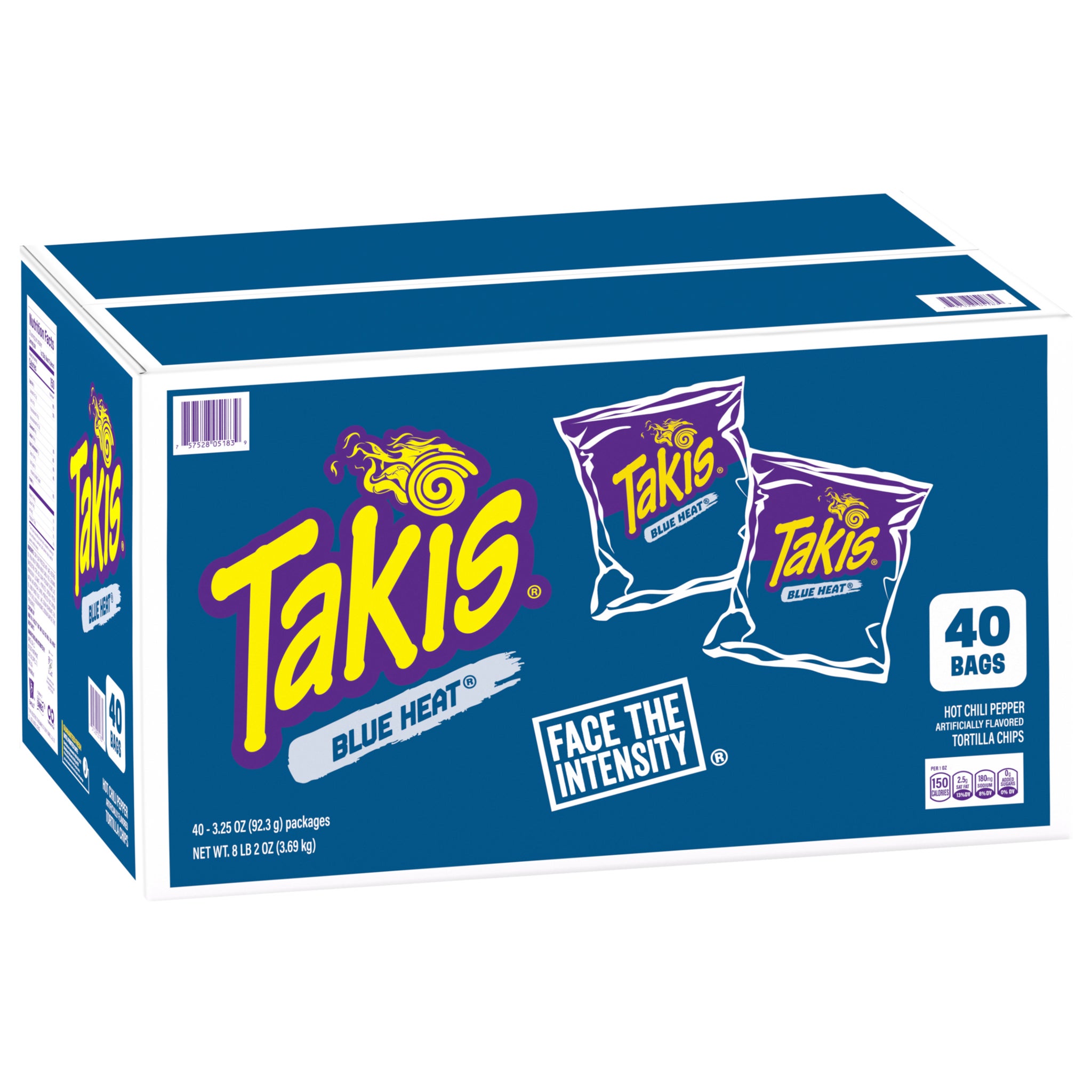 Takis Blue Heat Tortilla Chips, Hot Chili Pepper, 3.25 oz, 40-count