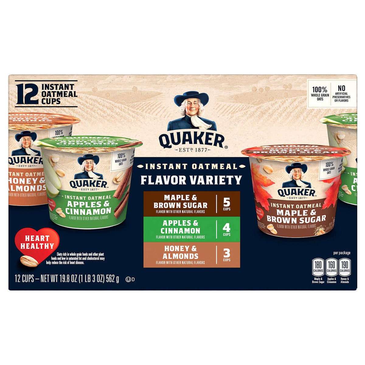 Quaker Instant Oatmeal Cups, Variety Pack, 12-count