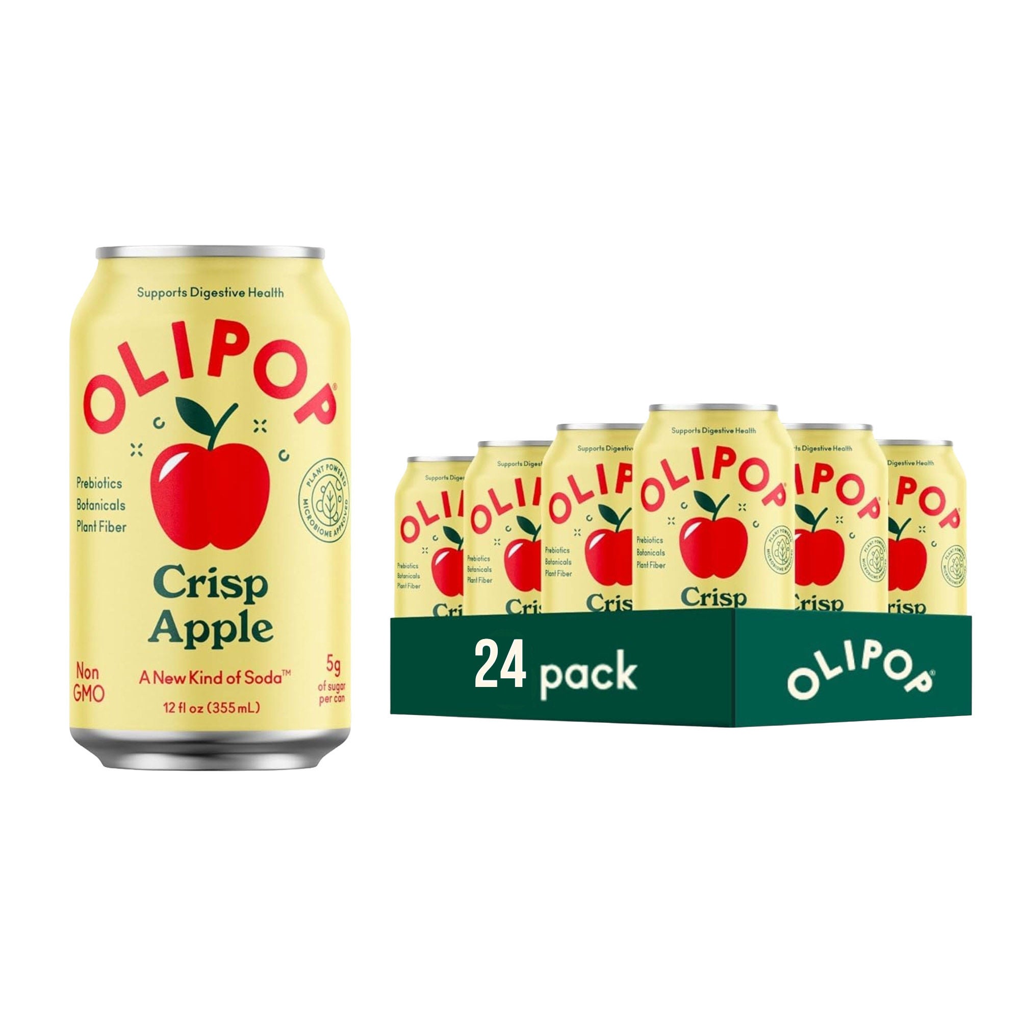 OLIPOP 9g Fiber Prebiotic Soda, Crisp Apple, 12 fl oz, 24-count