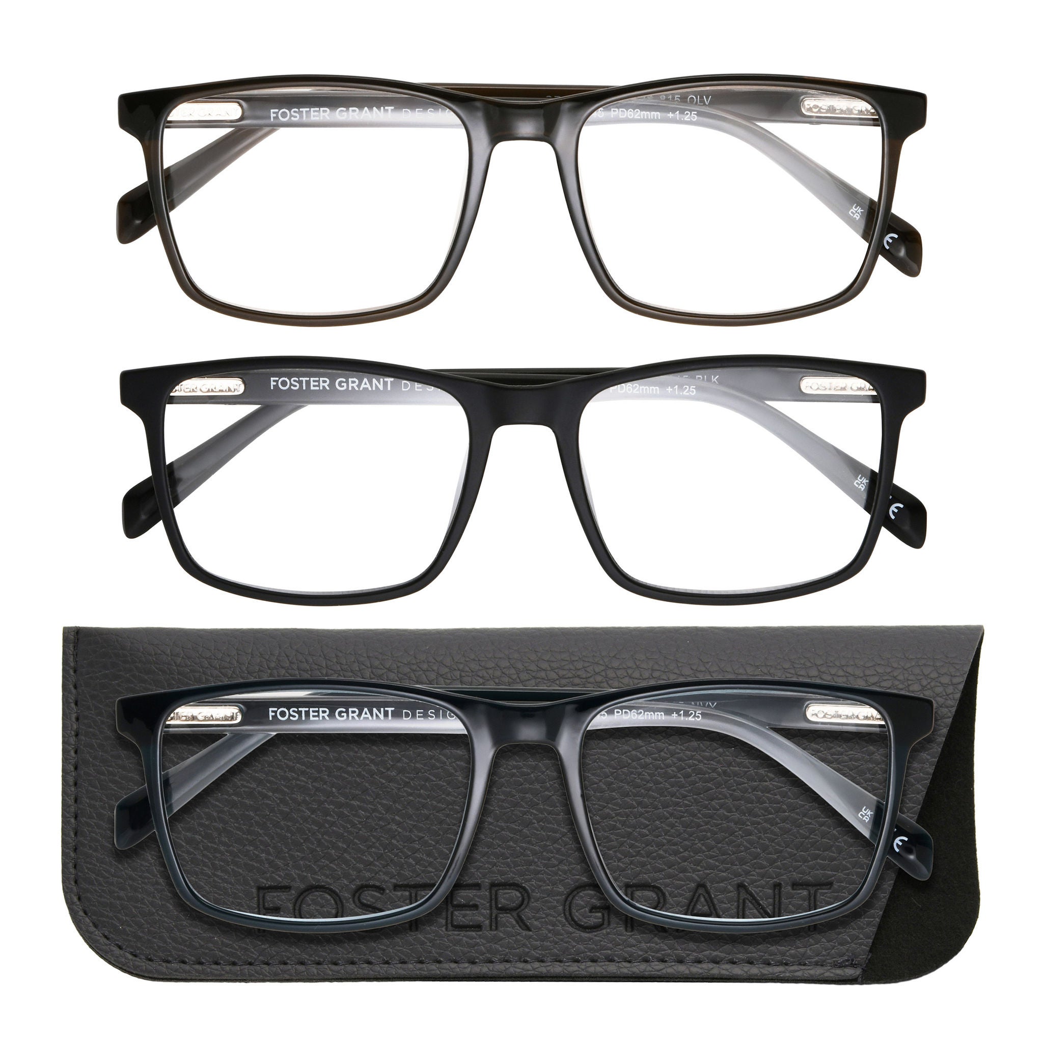 Design Optics by Foster Grant #815 Classic Plastic Square Reading Glasses, 3-pack