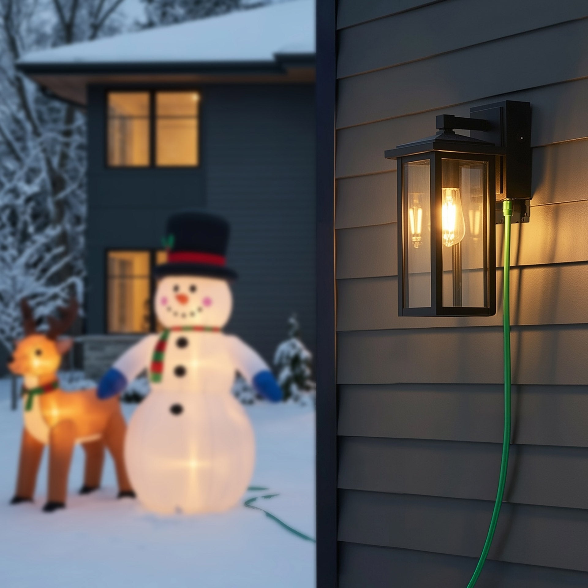 Globe Electric 14" Matte Black Outdoor Wall Light with GFCI Outlet