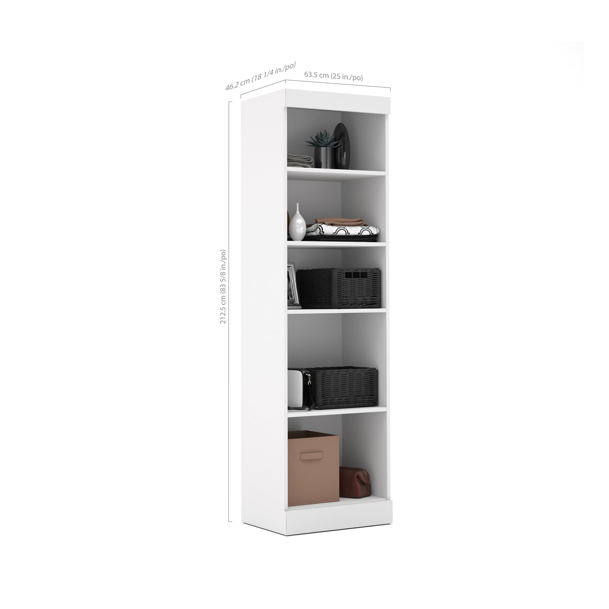 Boutique Queen Wall Bed with Two 25" Open Storage Units in White