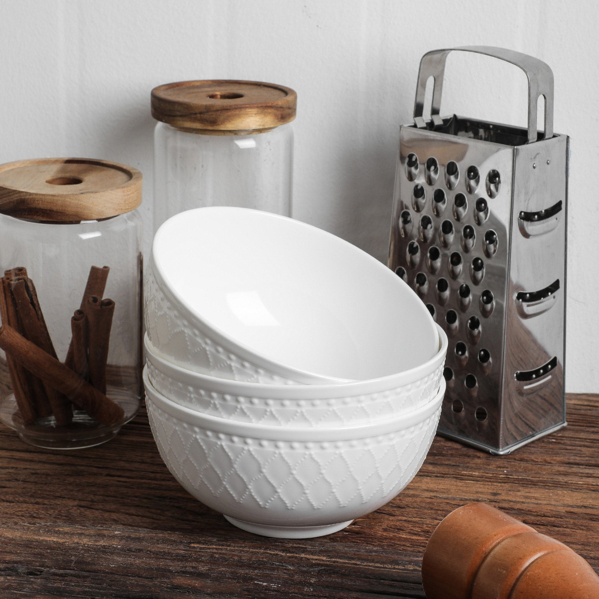 Stone Lain Alexandria 32-piece Bone China Basket Embossed Round Dinnerware Set