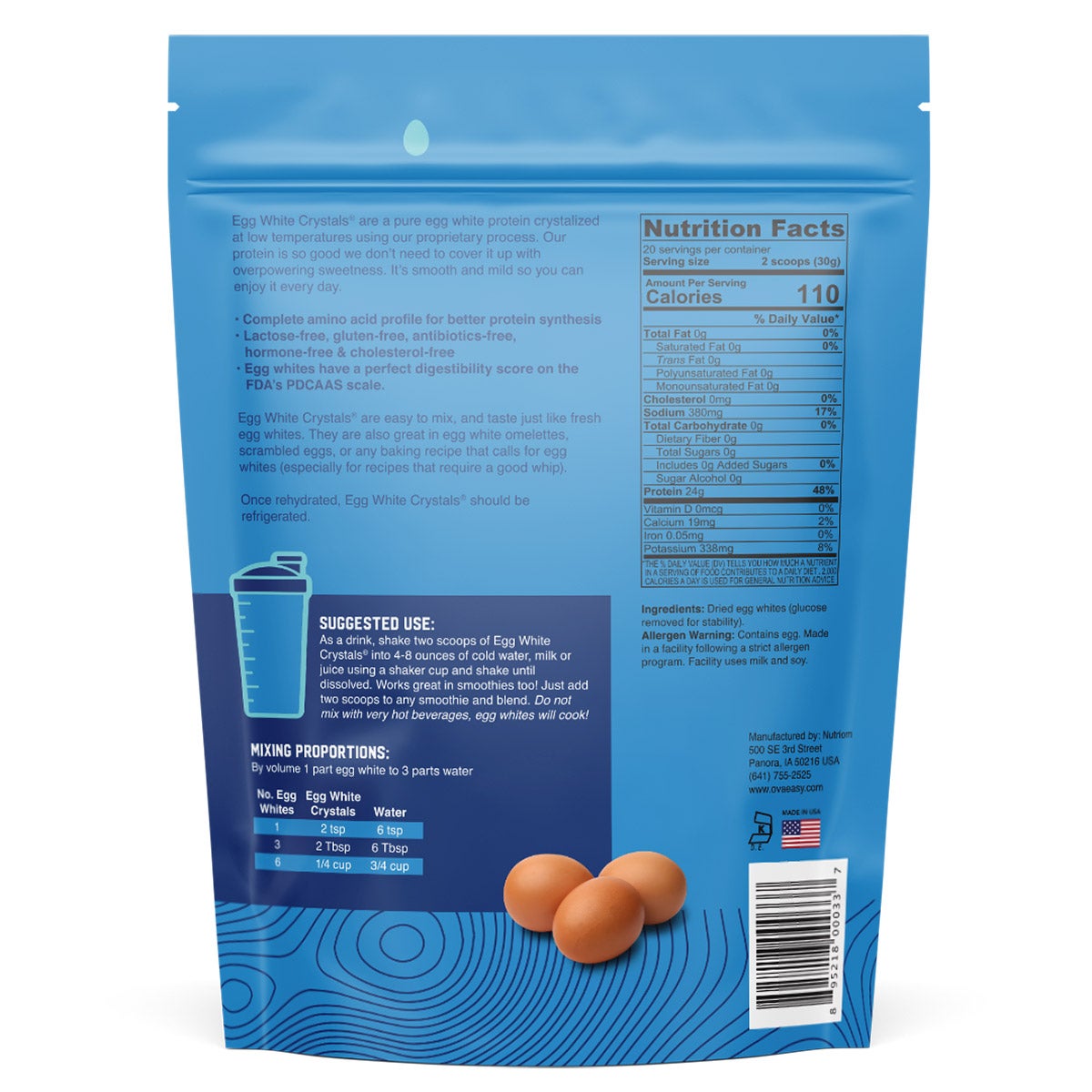 OvaEasy Egg White Protein Powder, Unflavored, 2 Count, 1.32 lb Bags