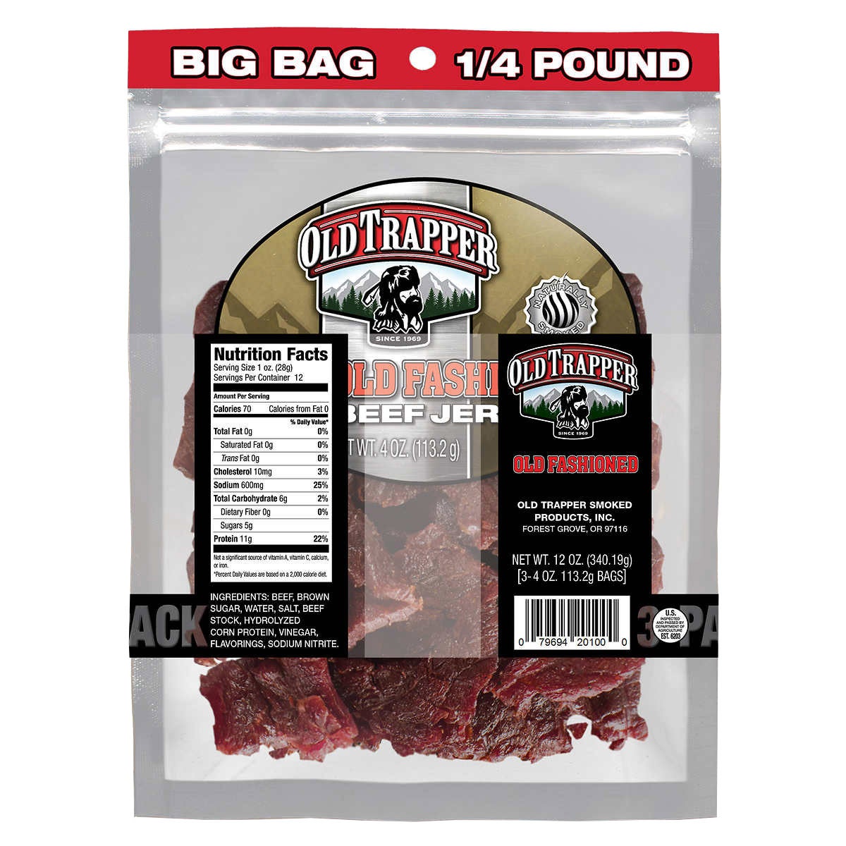 Old Trapper Beef Jerky 4 oz, 3-count