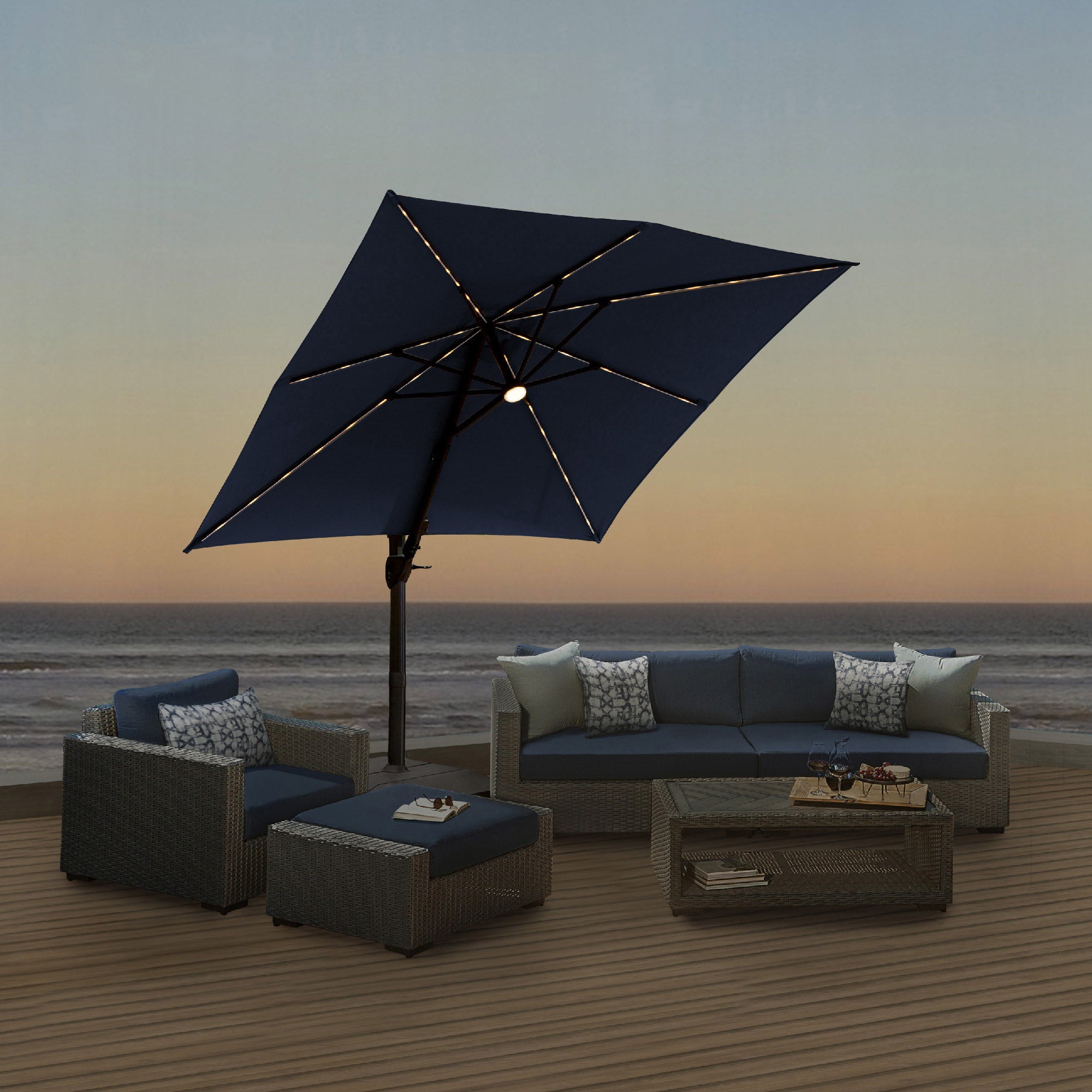 Seasons Sentry 10' LED Solar Square Cantilever Umbrella