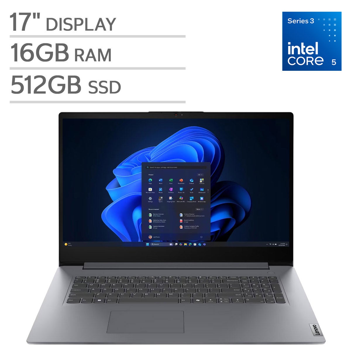 Lenovo V17 FHD (1920x1080) Enterprise Laptop — Intel Core 5 320 Processor (6C/6T) — 16GB RAM — 512GB SSD — Windows 11 Home.