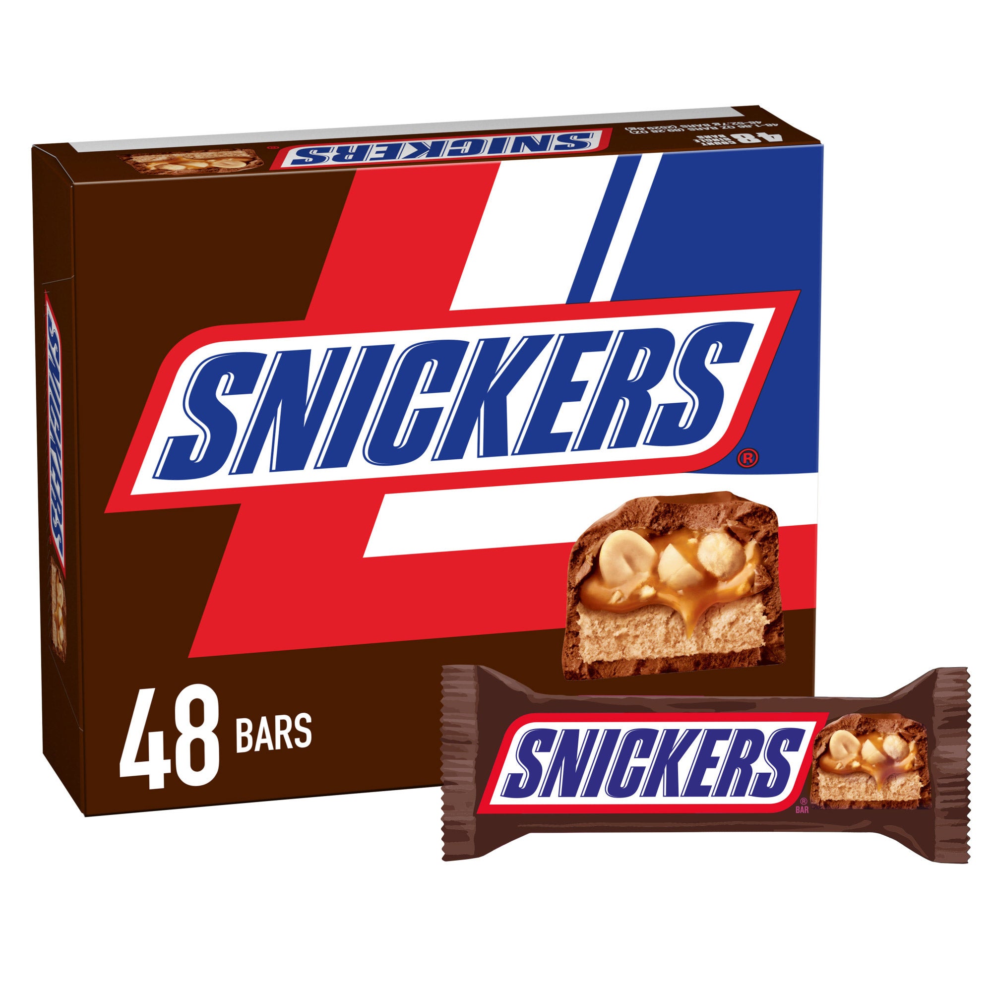 Snickers Chocolate Candy Bars, Full Size, 1.86 oz, 48-count
