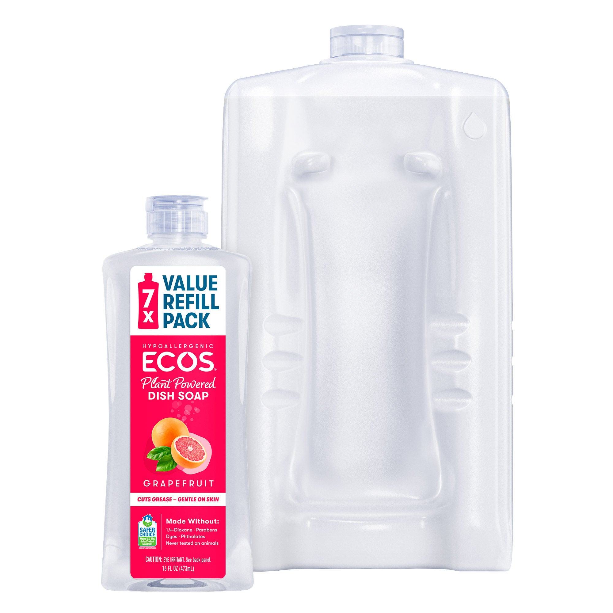 ECOS Liquid Dish Soap, Grapefruit, 16 fl oz + 96 fl oz Refill