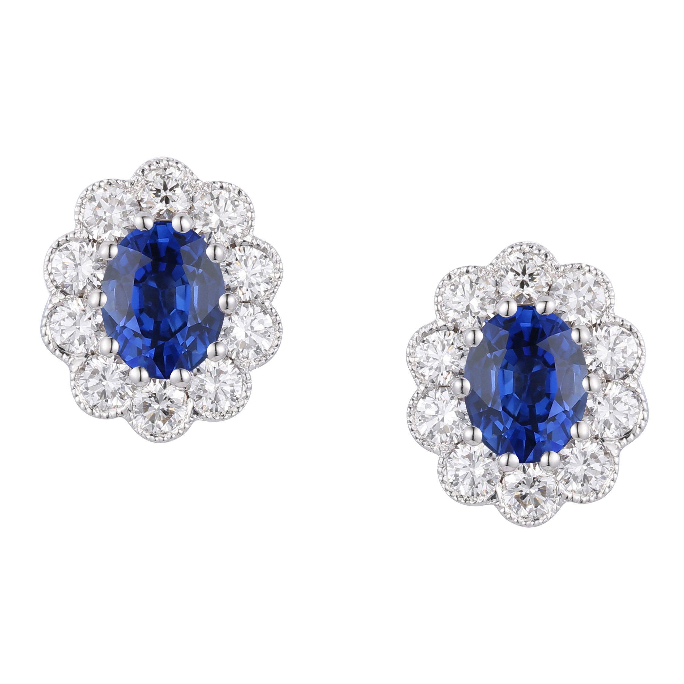 Blue Sapphire and Diamond 14kt White Gold Earrings