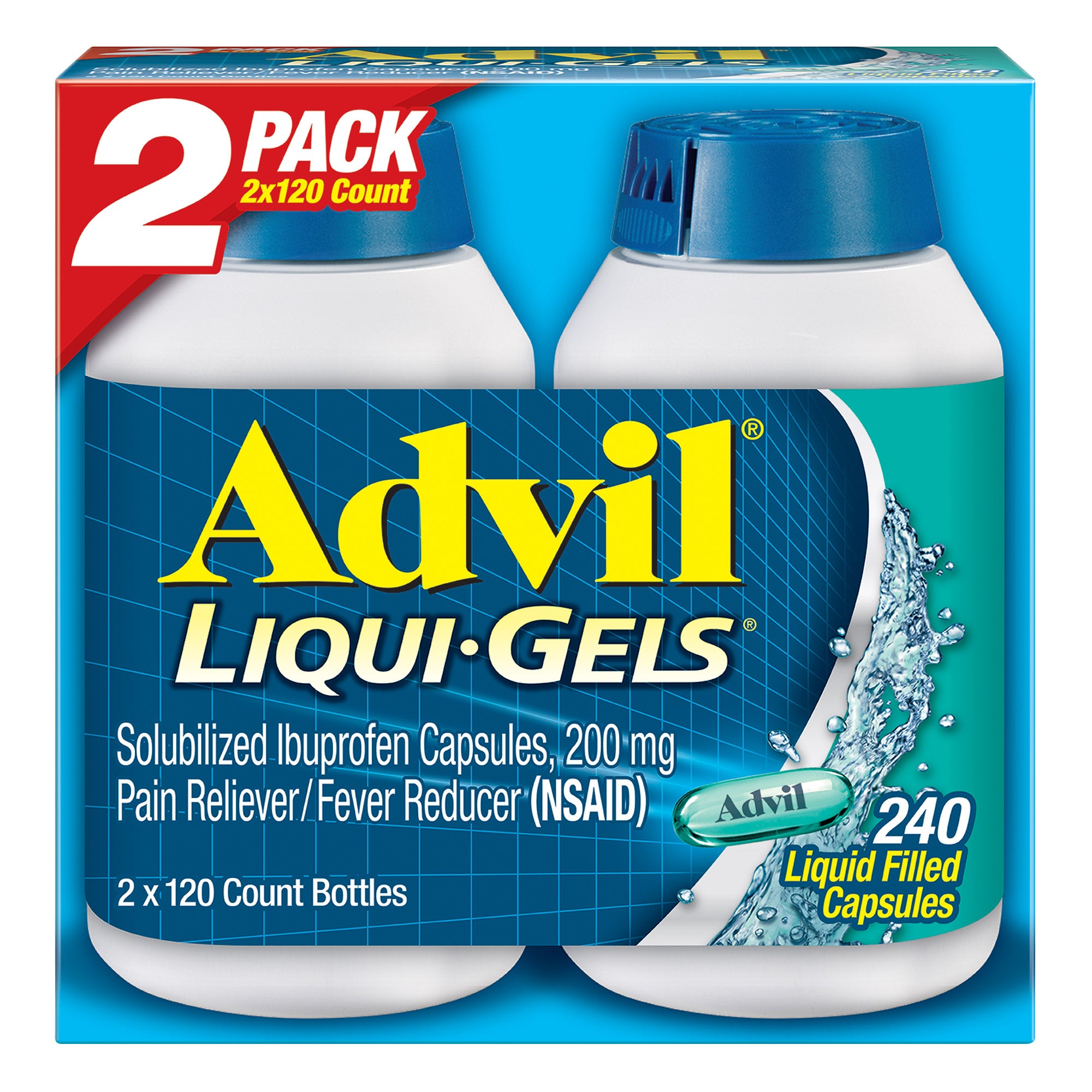 Advil Liqui-Gels Ibuprofen 200 mg., Pain Reliever, Fever Reducer, 240 Liqui-Gel Capsules