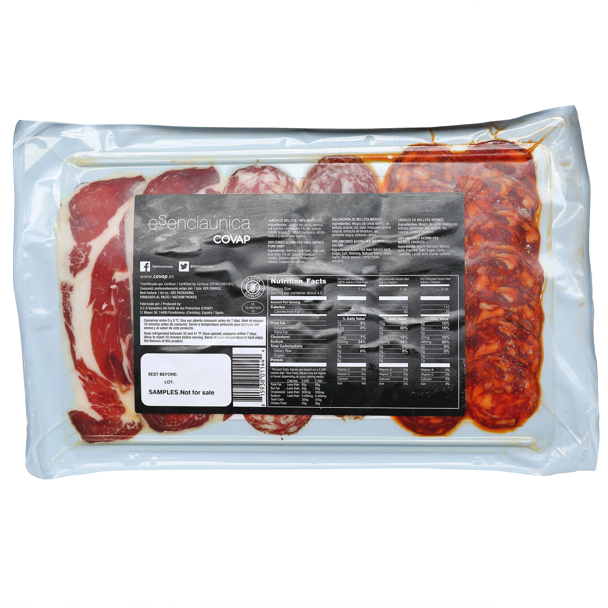 Sampler: Dry-Cured Acorn-Fed 100% Iberico Pork Ham and Salami and Chorizo, 4.5 oz, 3-pack