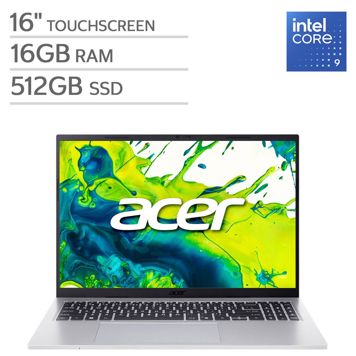 Acer Aspire Go 16 Laptop – Intel Core 9 processor 270H – 16.0" WUXGA (1920 x 1200) Touchscreen – 16 GB RAM – 512GB SSD- Windows 11 Home – Pure Silver.