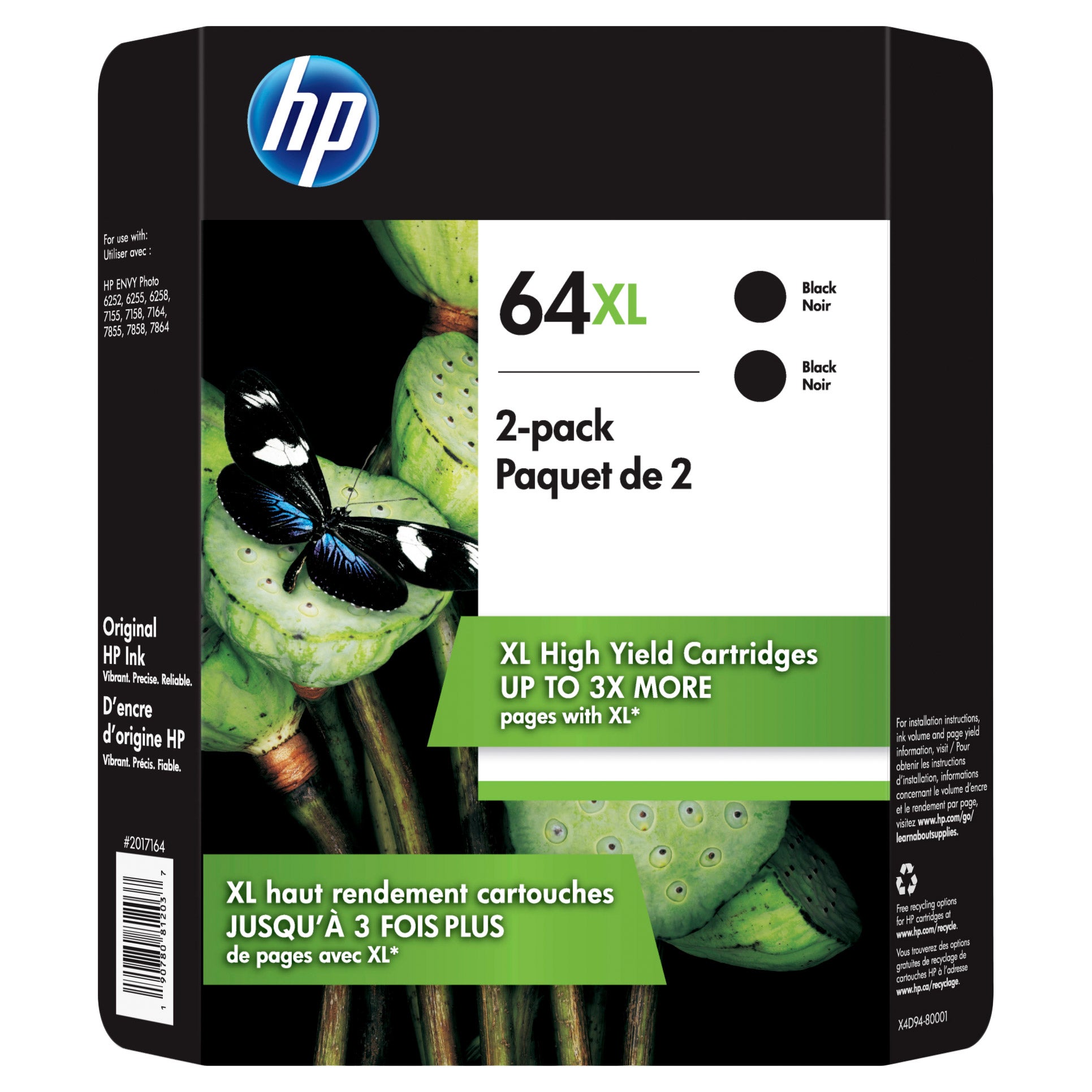 HP 64XL High Yield Ink Cartridge, Black, 2-count