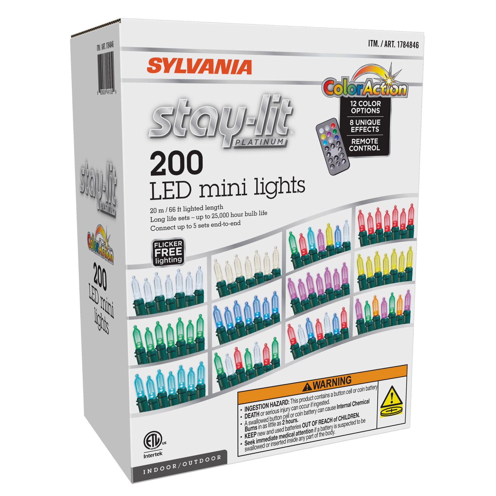 Sylvania Stay-Lit Color Action Mini Lights - 2 Strings, 200 Lights Per String