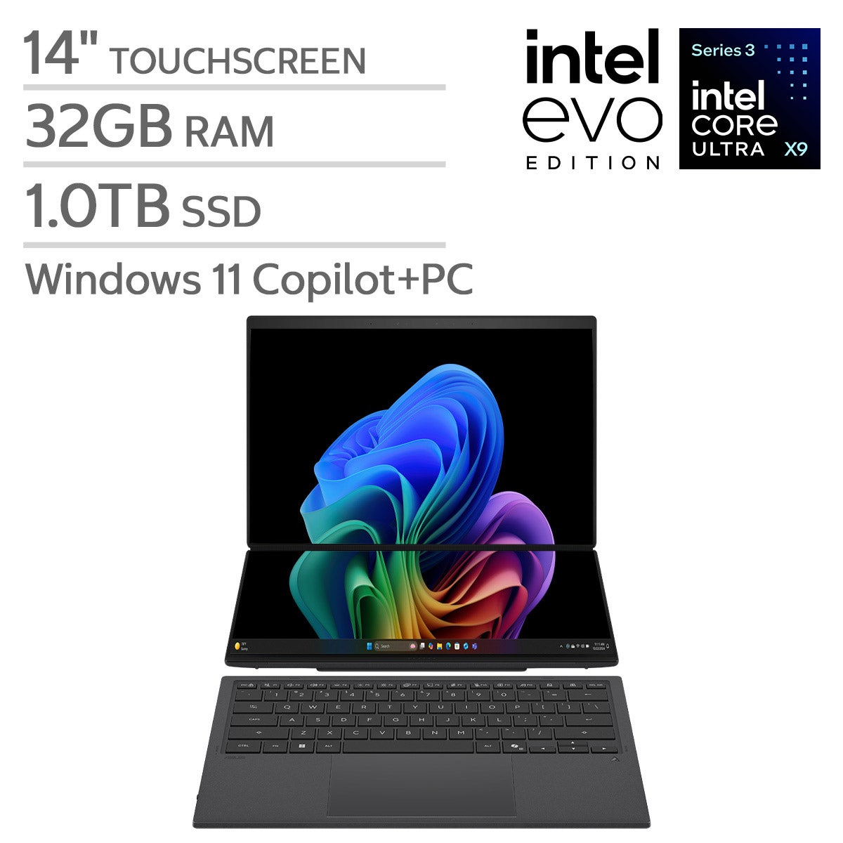 ASUS Zenbook DUO 14" Dual Touchscreen Displays Copilot+ PC Laptop - Intel Core Ultra X9 388H - Dual 14” OLED 3K 144Hz Displays - 1TB SSD - Windows 11 Home.
